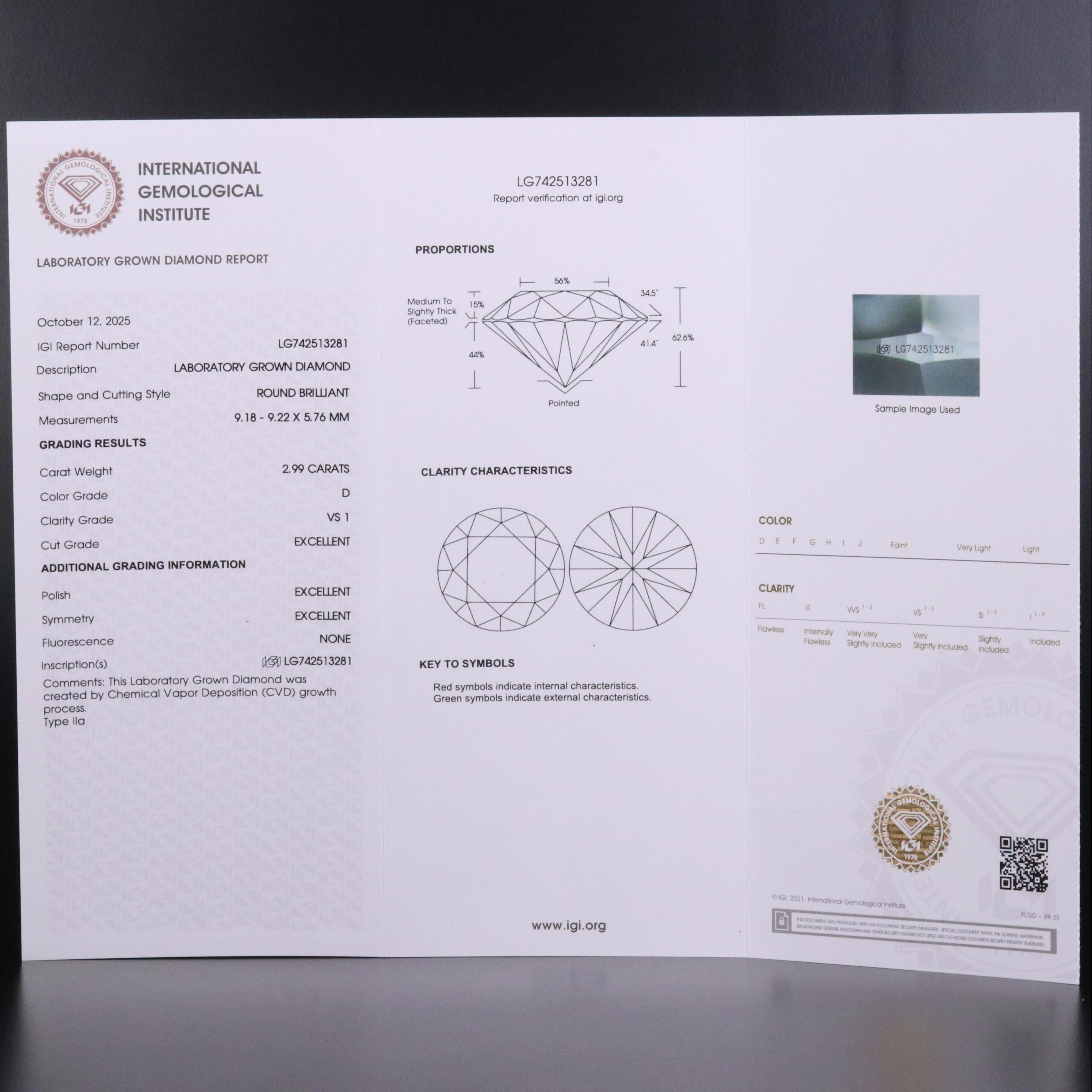 Platinum 2.99 CT Lab Grown Diamond Solitaire Ring with IGI Report