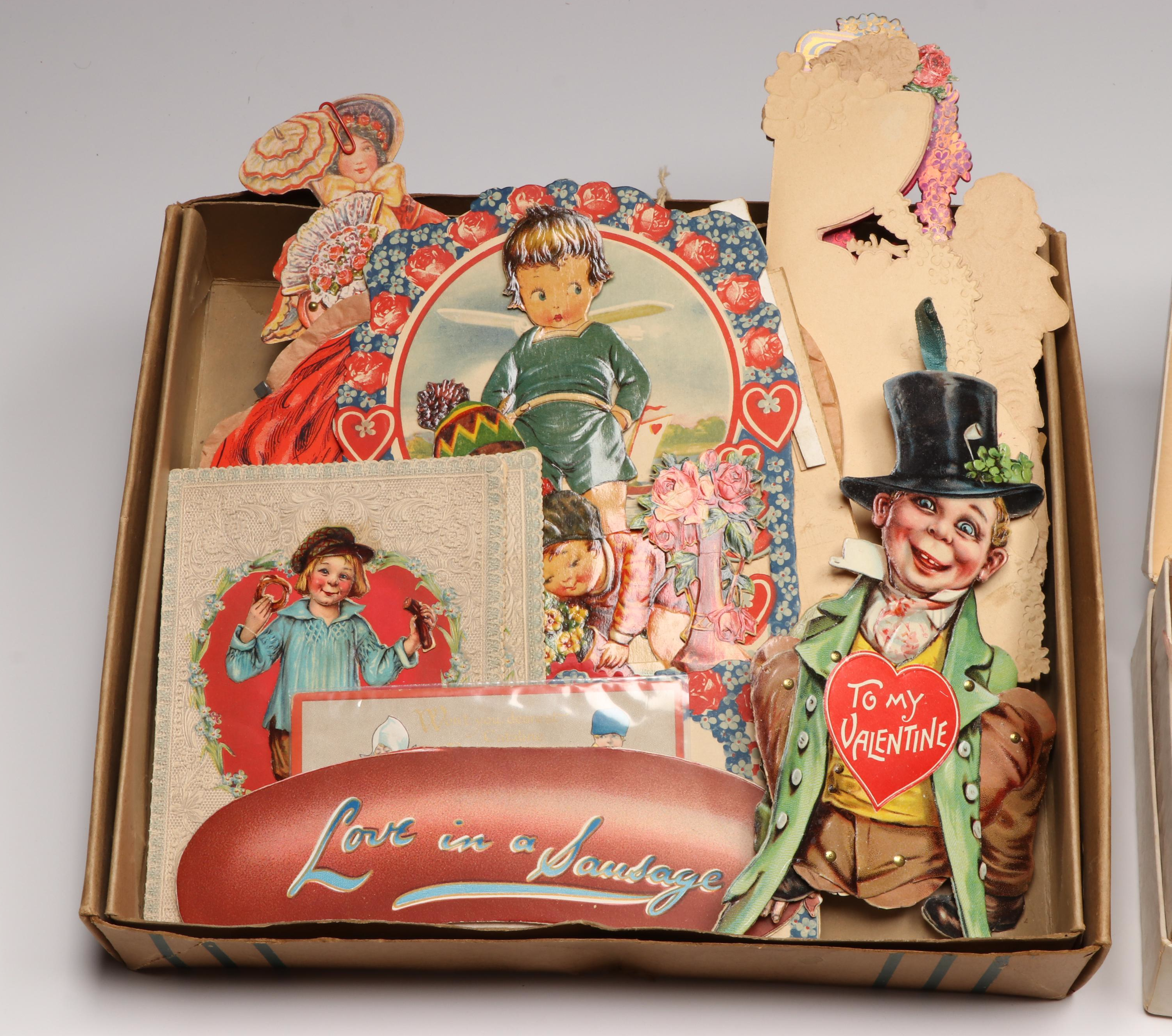 Antique and Vintage Die Cut Valentine's Day Cards with Other Decorations