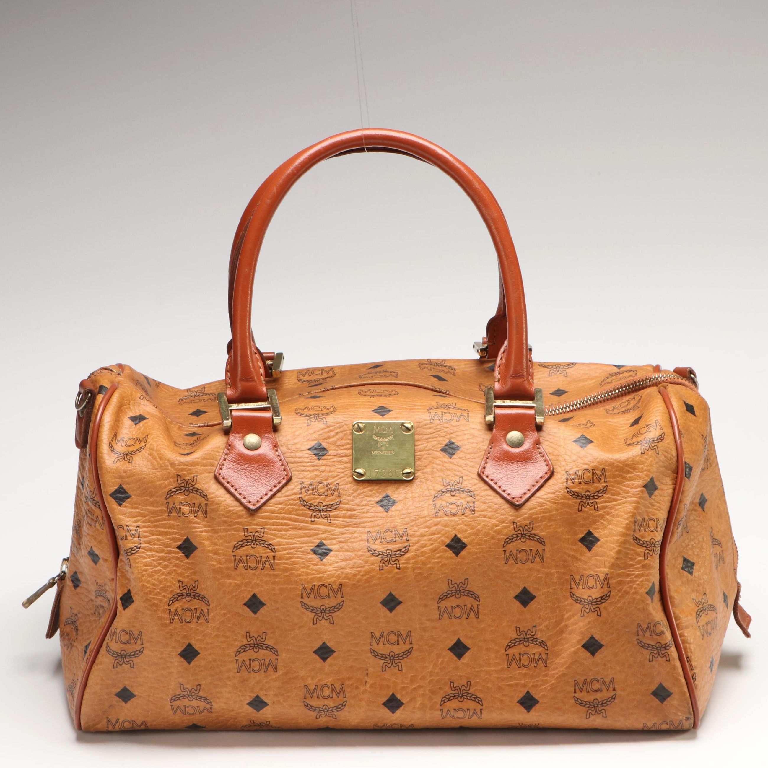 MCM Boston Bag in Cognac Visetos Monogrammed Canvas