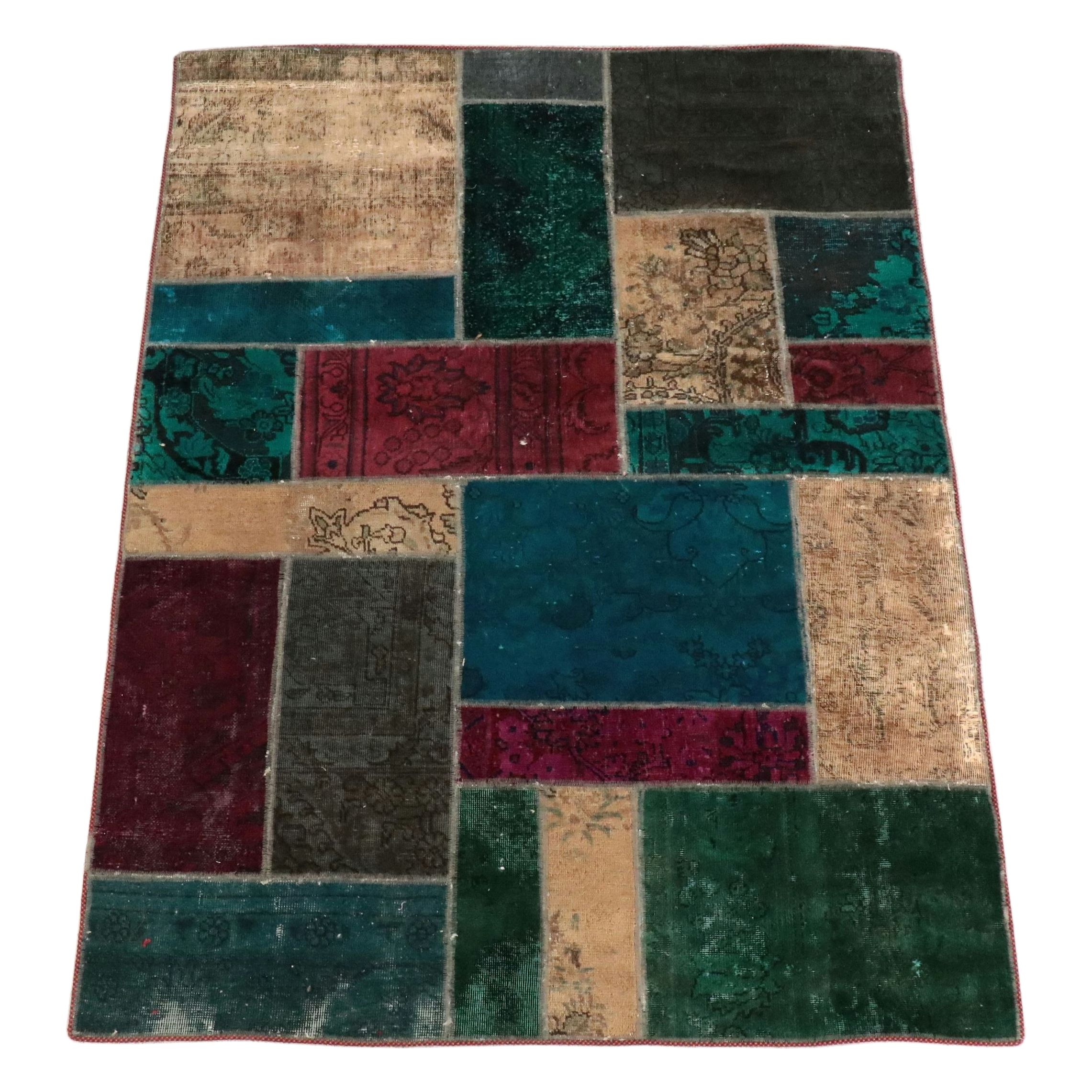 4'11 x 6'10 Machine Made Overdyed Turkish Patchwork Area Rug