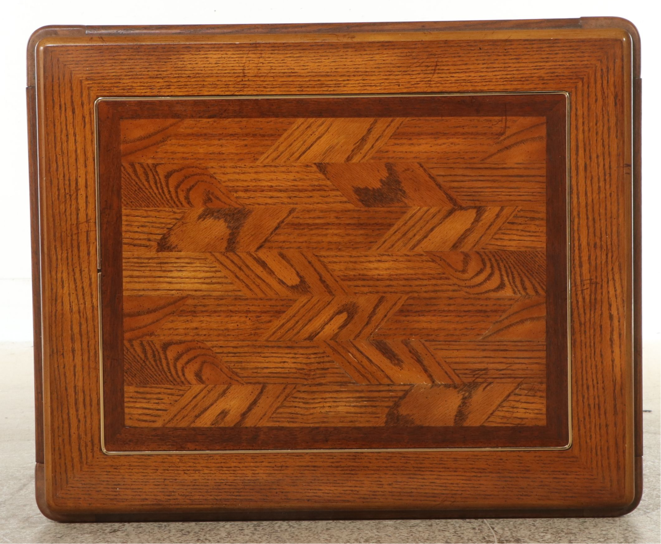 Modern Asian Style Mixed Wood Side Table with Metal Trim