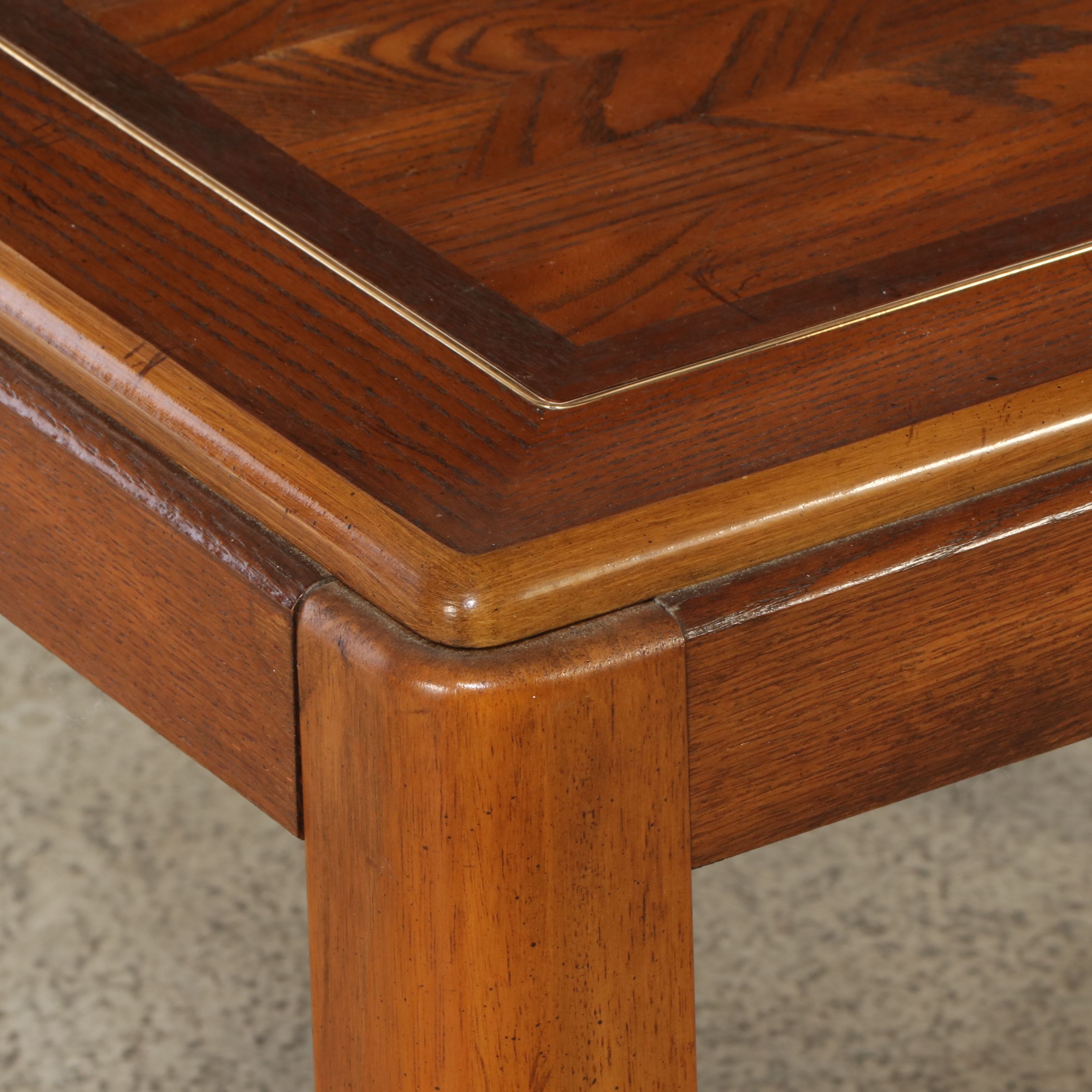 Modern Asian Style Mixed Wood Side Table with Metal Trim