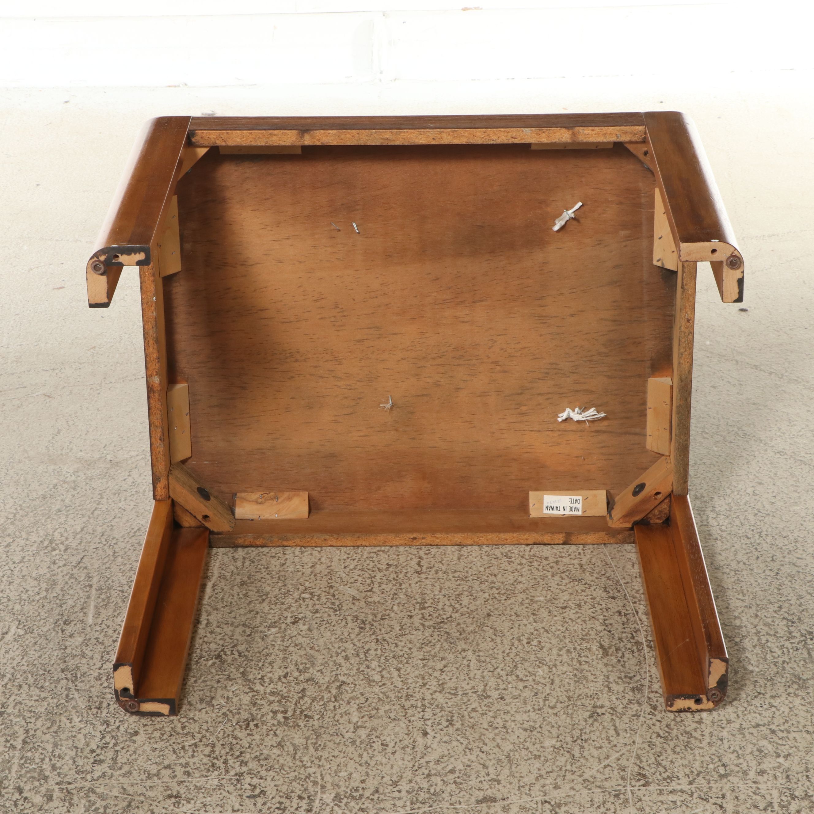 Modern Asian Style Mixed Wood Side Table with Metal Trim