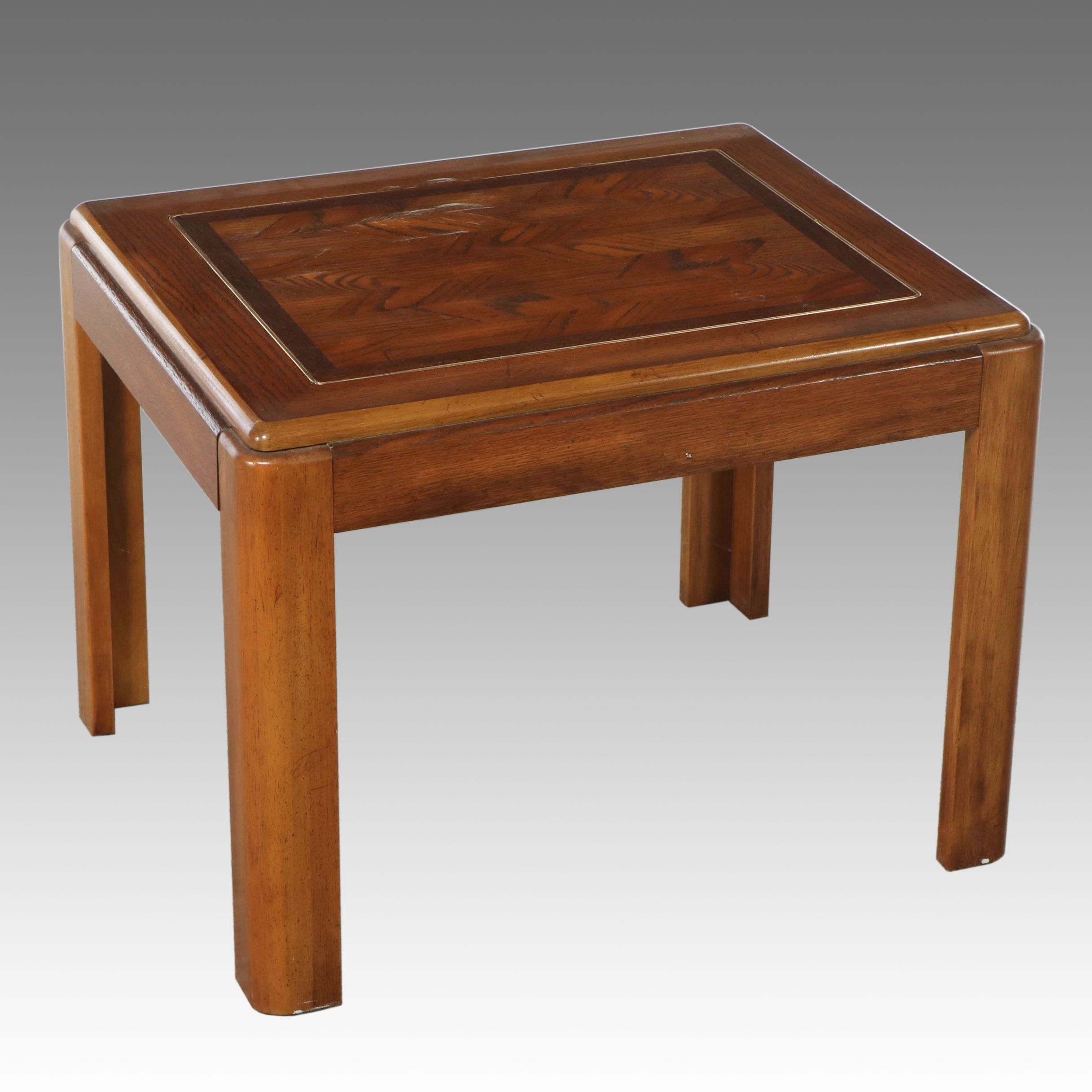 Modern Asian Style Mixed Wood Side Table with Metal Trim