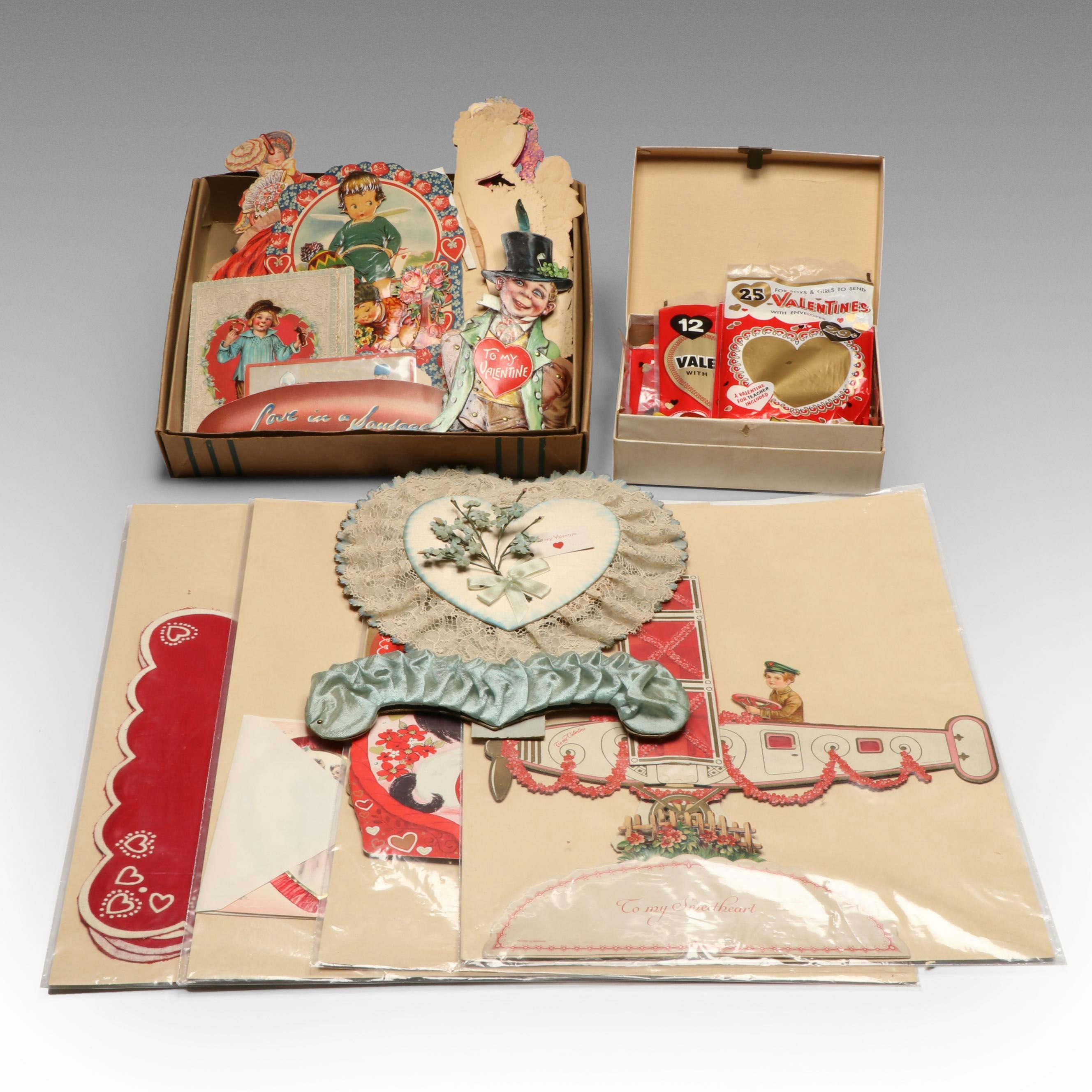 Antique and Vintage Die Cut Valentine's Day Cards with Other Decorations