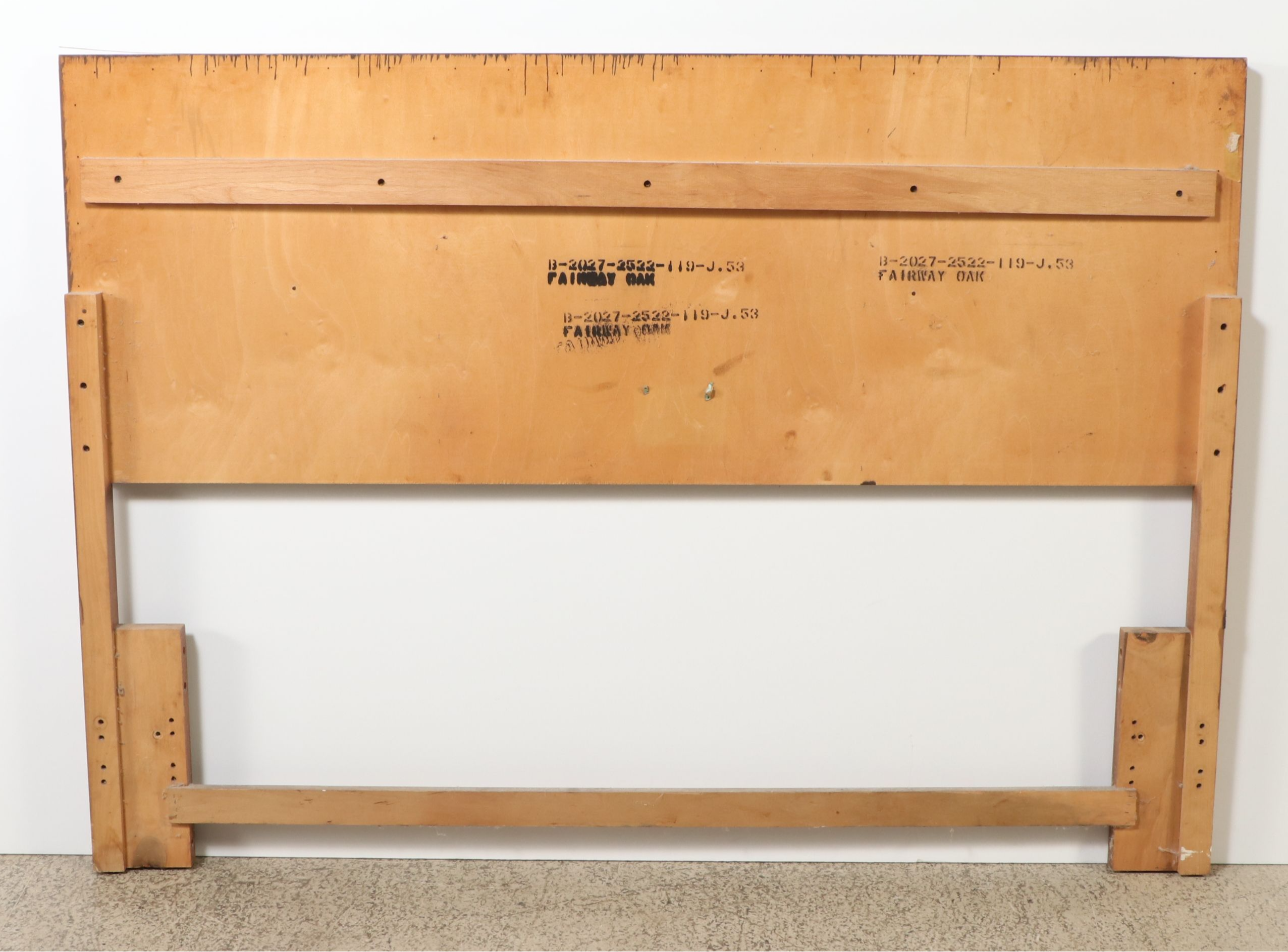 Bassett Mid Century Modern Campaign Style Oak Headboard and Nightstand