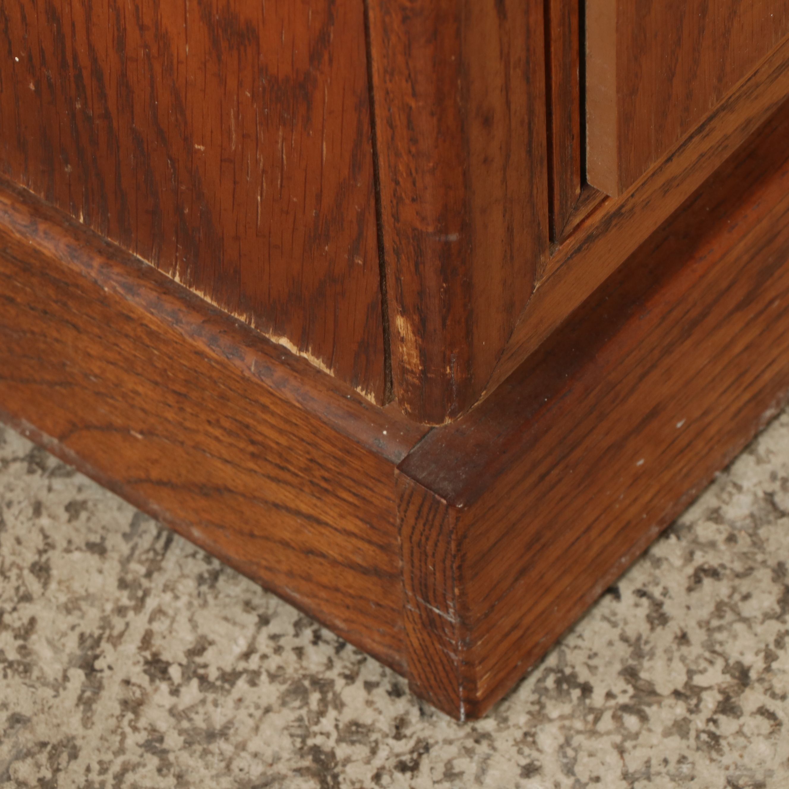 Bassett Mid Century Modern Campaign Style Oak Headboard and Nightstand