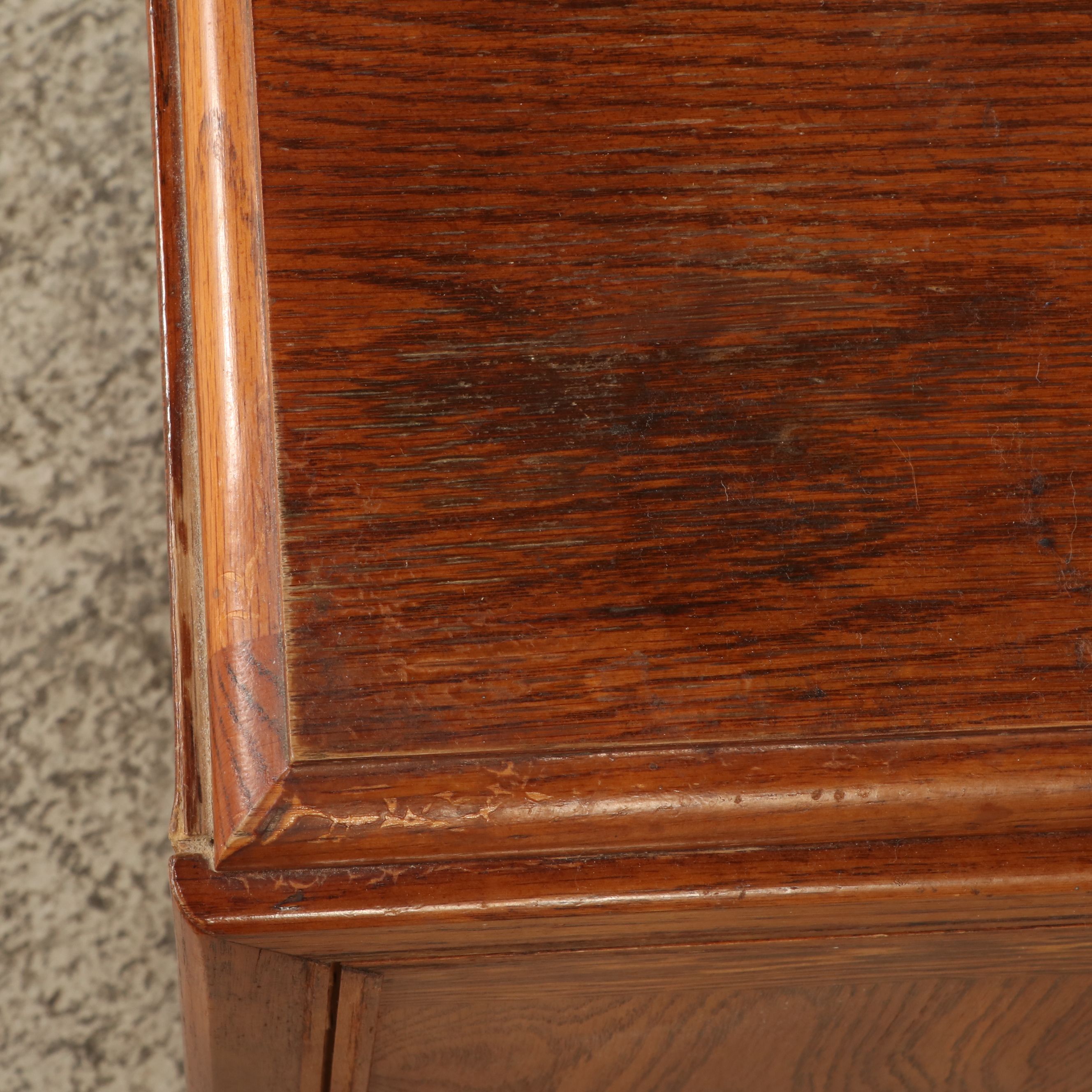 Bassett Mid Century Modern Campaign Style Oak Headboard and Nightstand