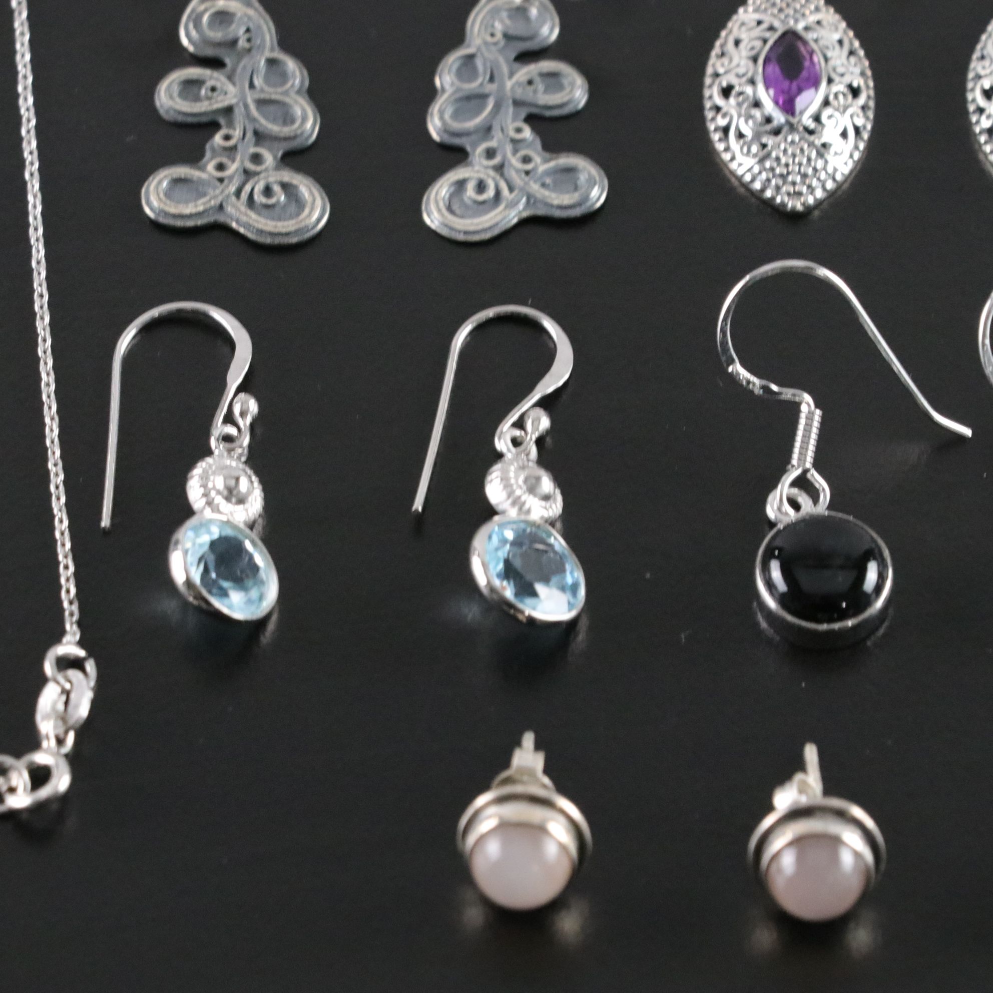 14 Assorted Sterling Silver Earrings and Necklaces