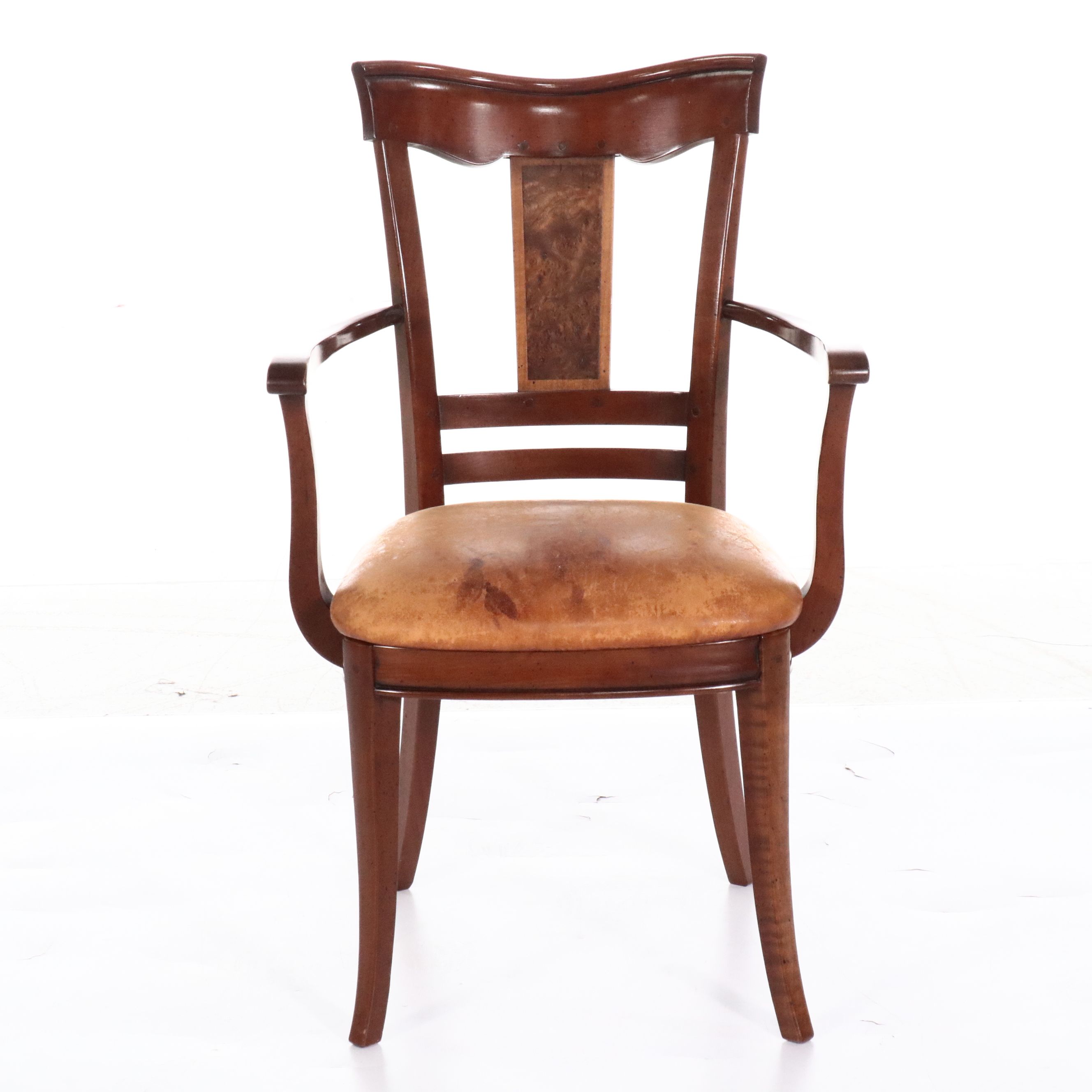 French Art Deco Style Wooden Armchair with Leather Seat