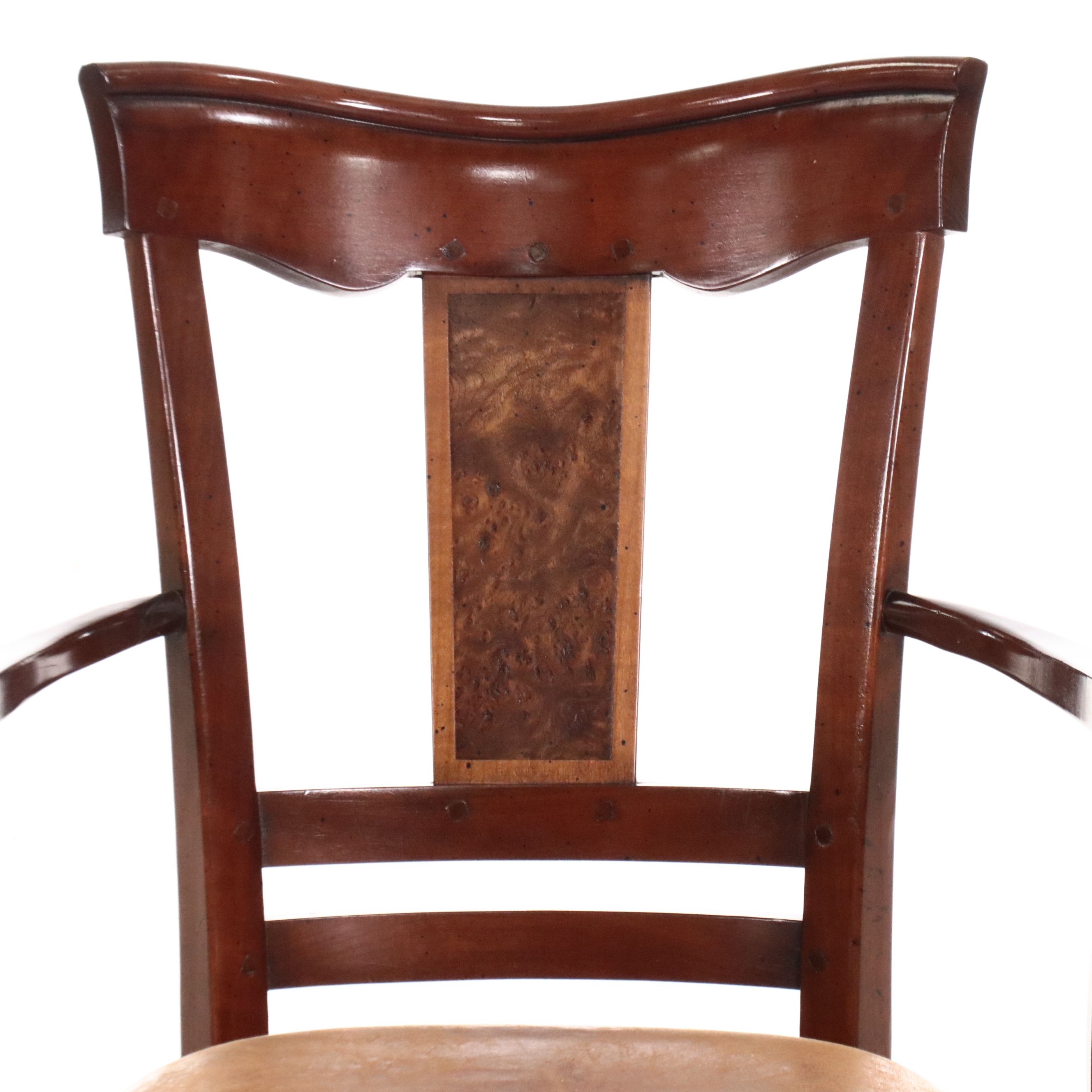 French Art Deco Style Wooden Armchair with Leather Seat
