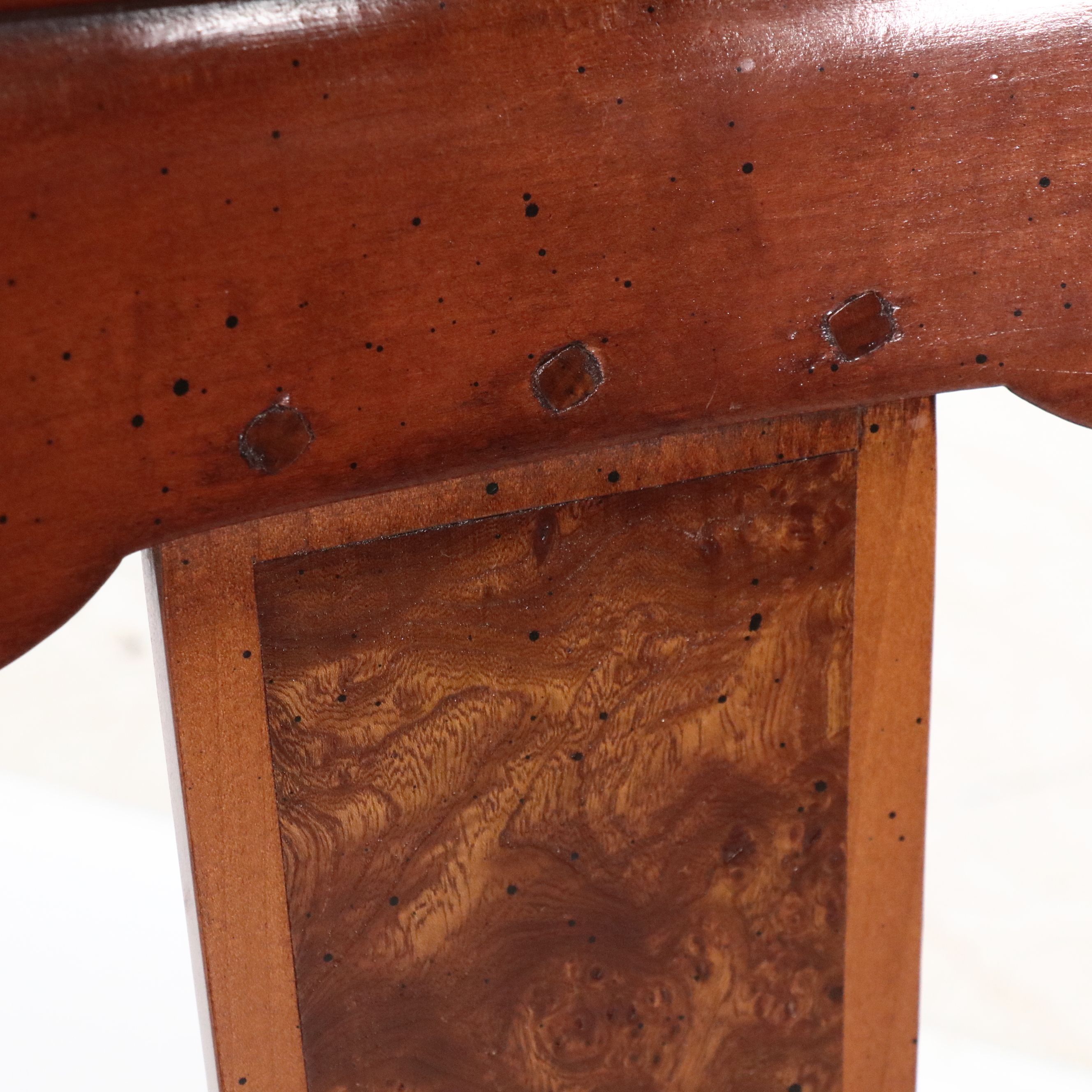 French Art Deco Style Wooden Armchair with Leather Seat