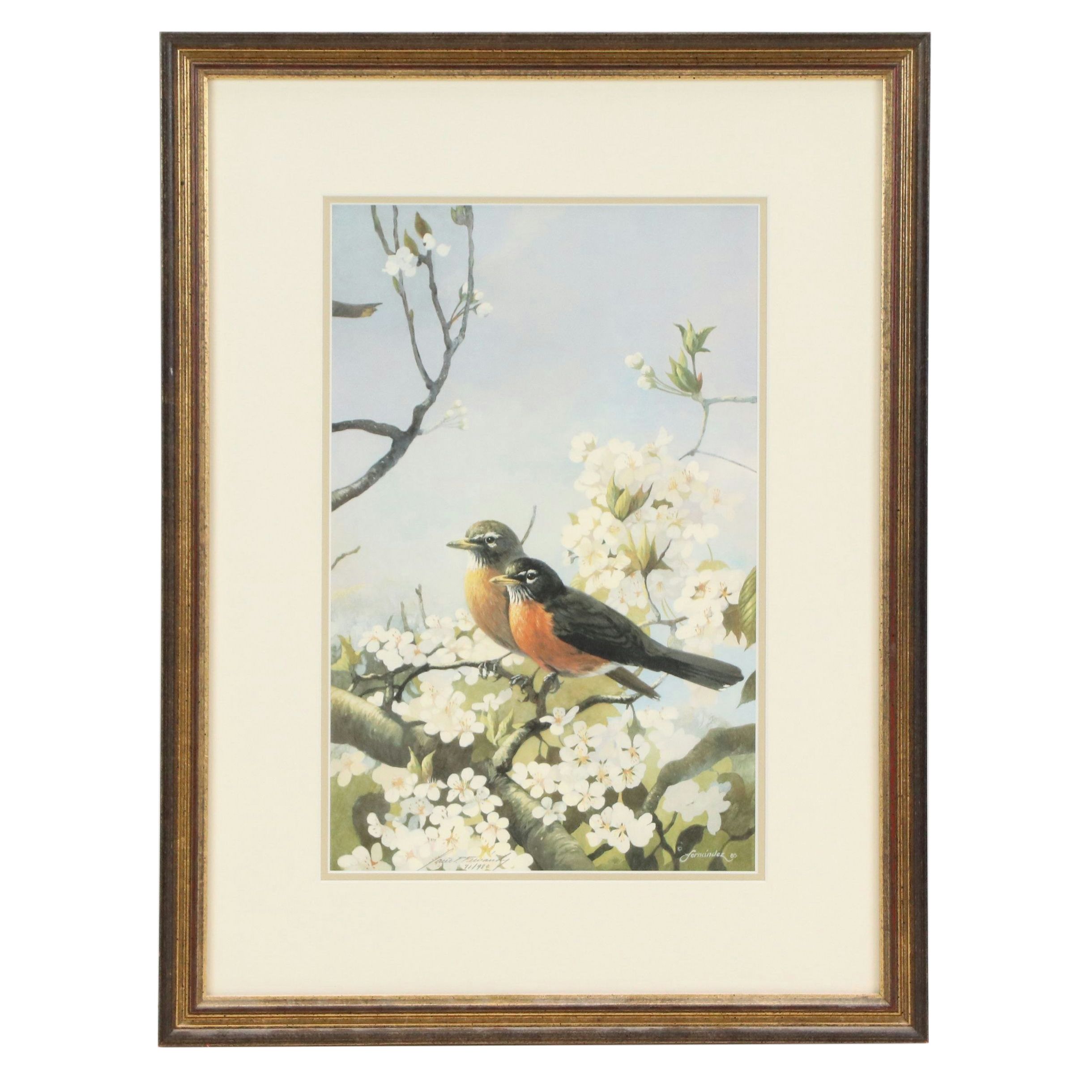 Mario Fernández Offset Lithograph "Spring Robins" and More