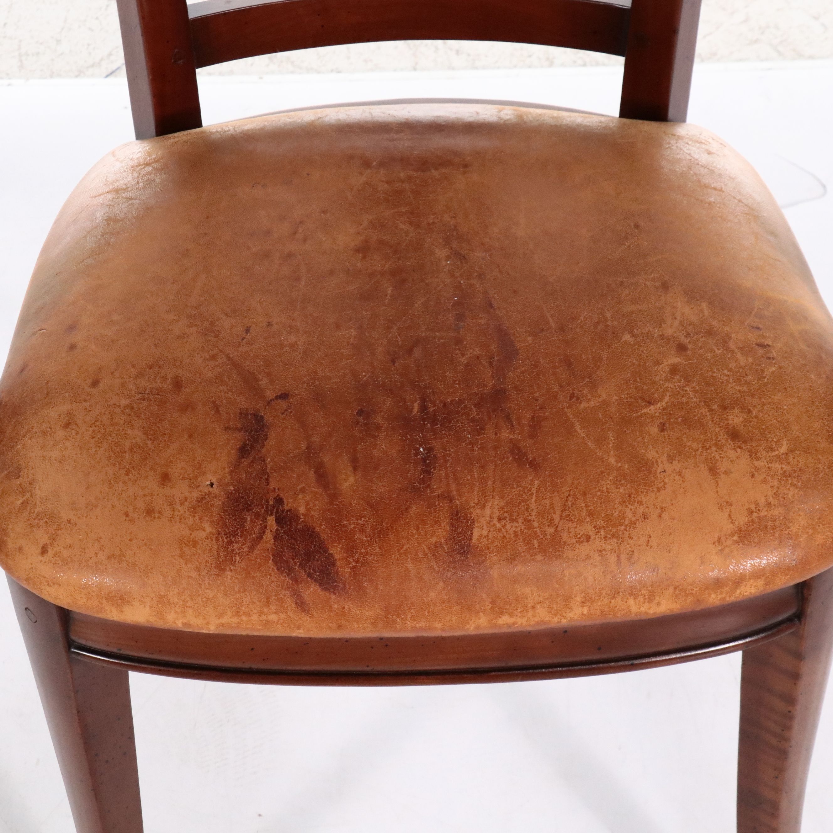 French Art Deco Style Wooden Armchair with Leather Seat