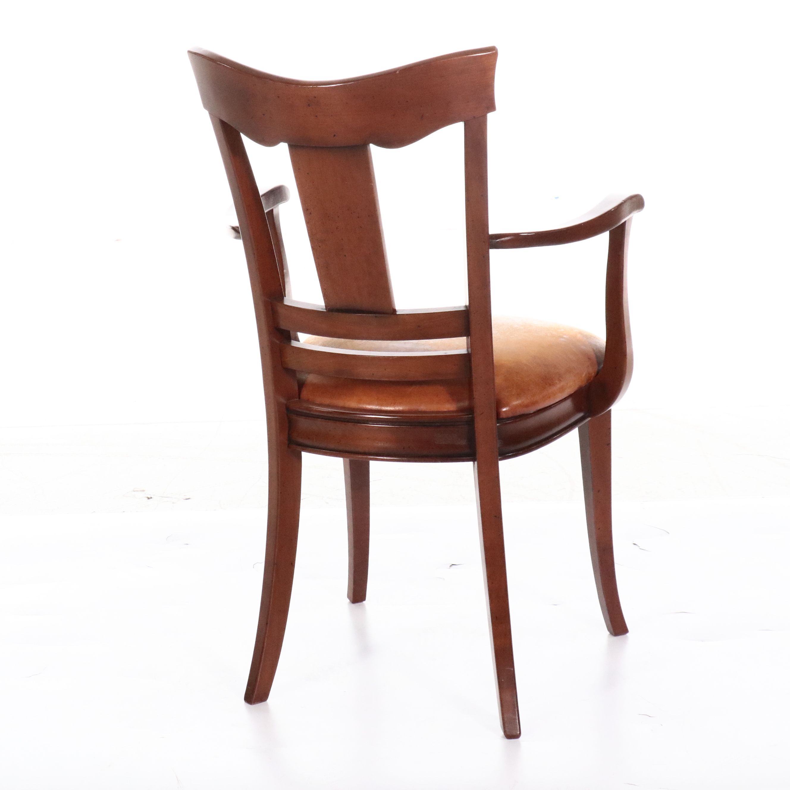 French Art Deco Style Wooden Armchair with Leather Seat