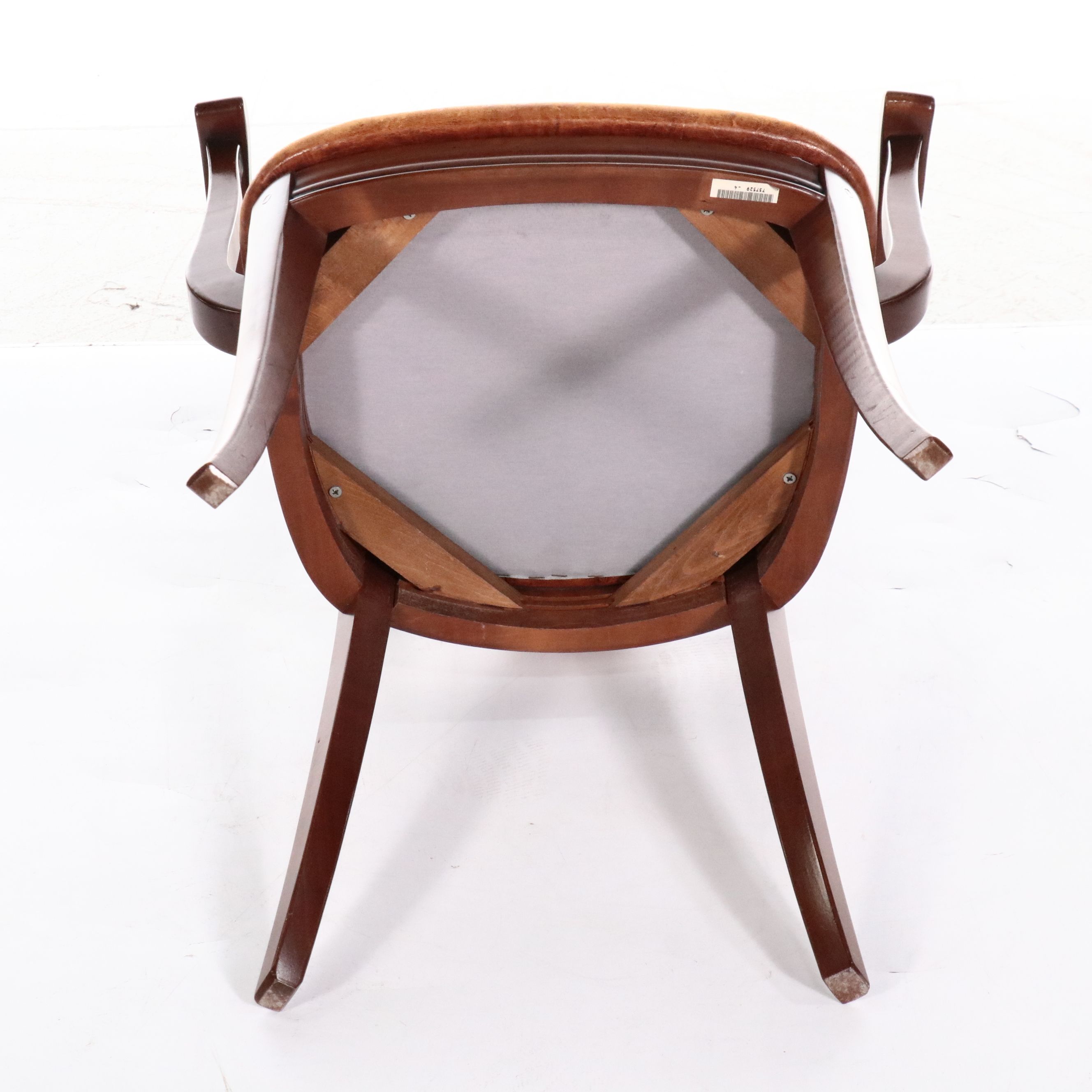 French Art Deco Style Wooden Armchair with Leather Seat