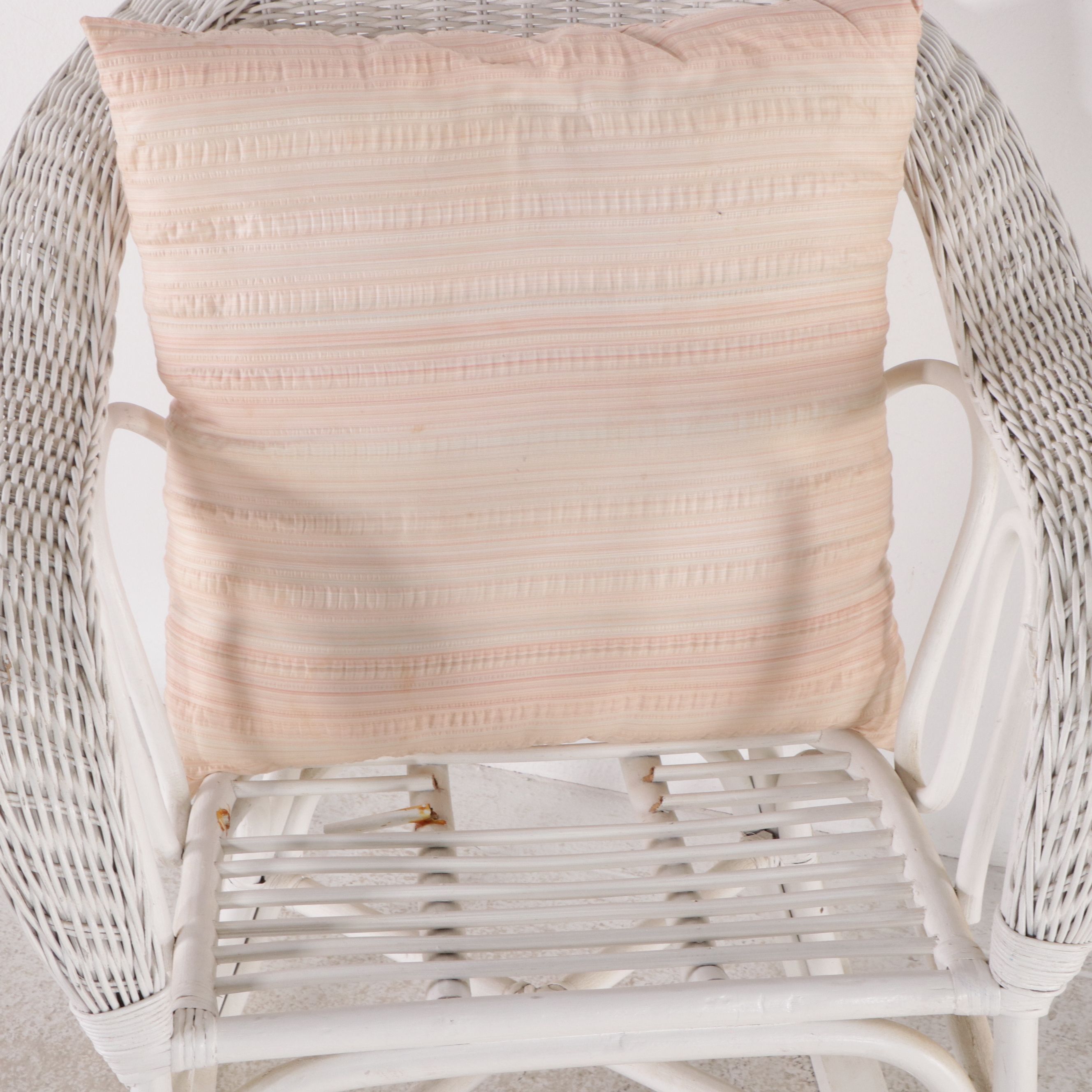 Victorian Style Metal Twin Headboards with Wicker Rocking Chair and Chest