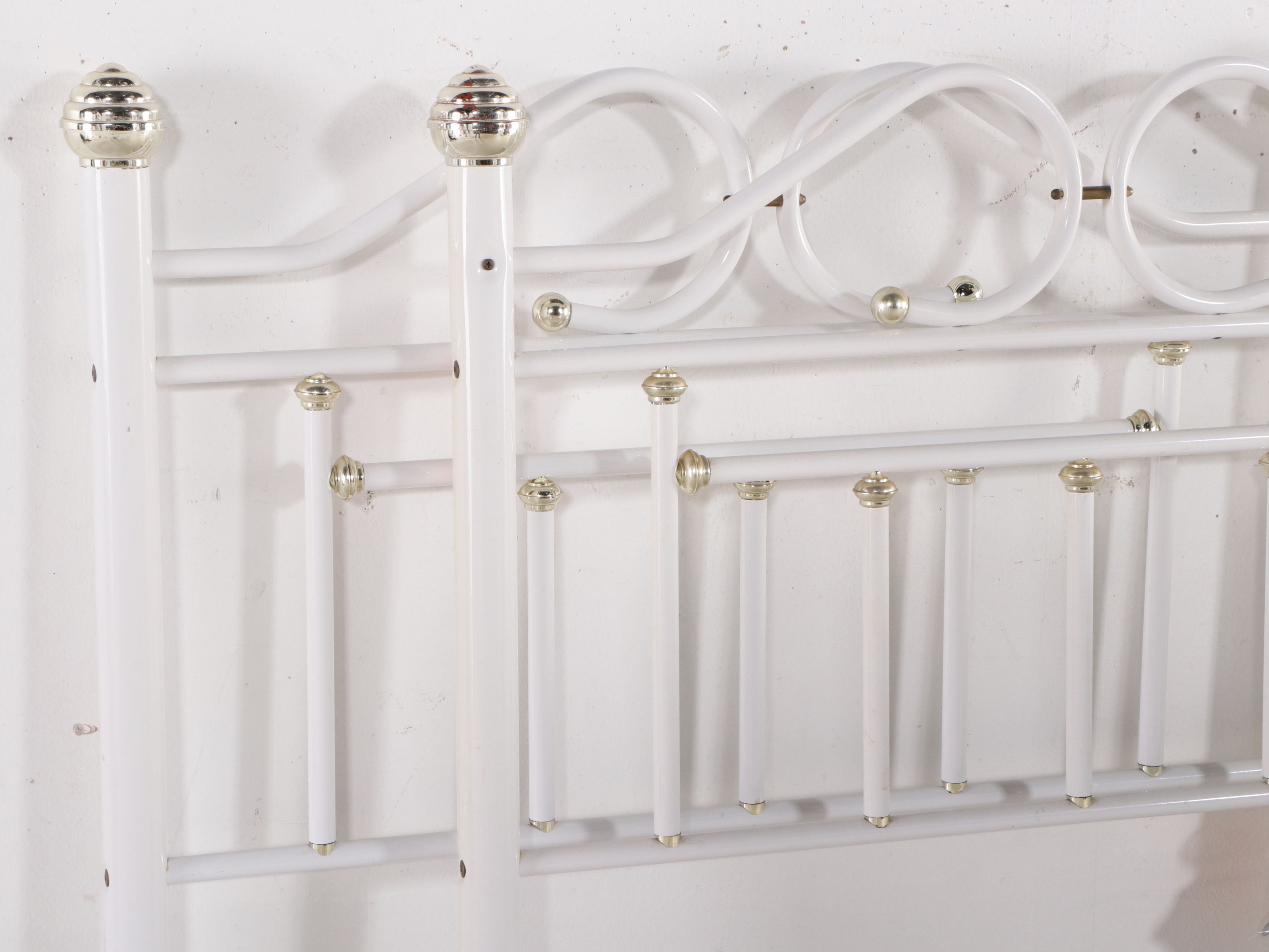 Victorian Style Metal Twin Headboards with Wicker Rocking Chair and Chest