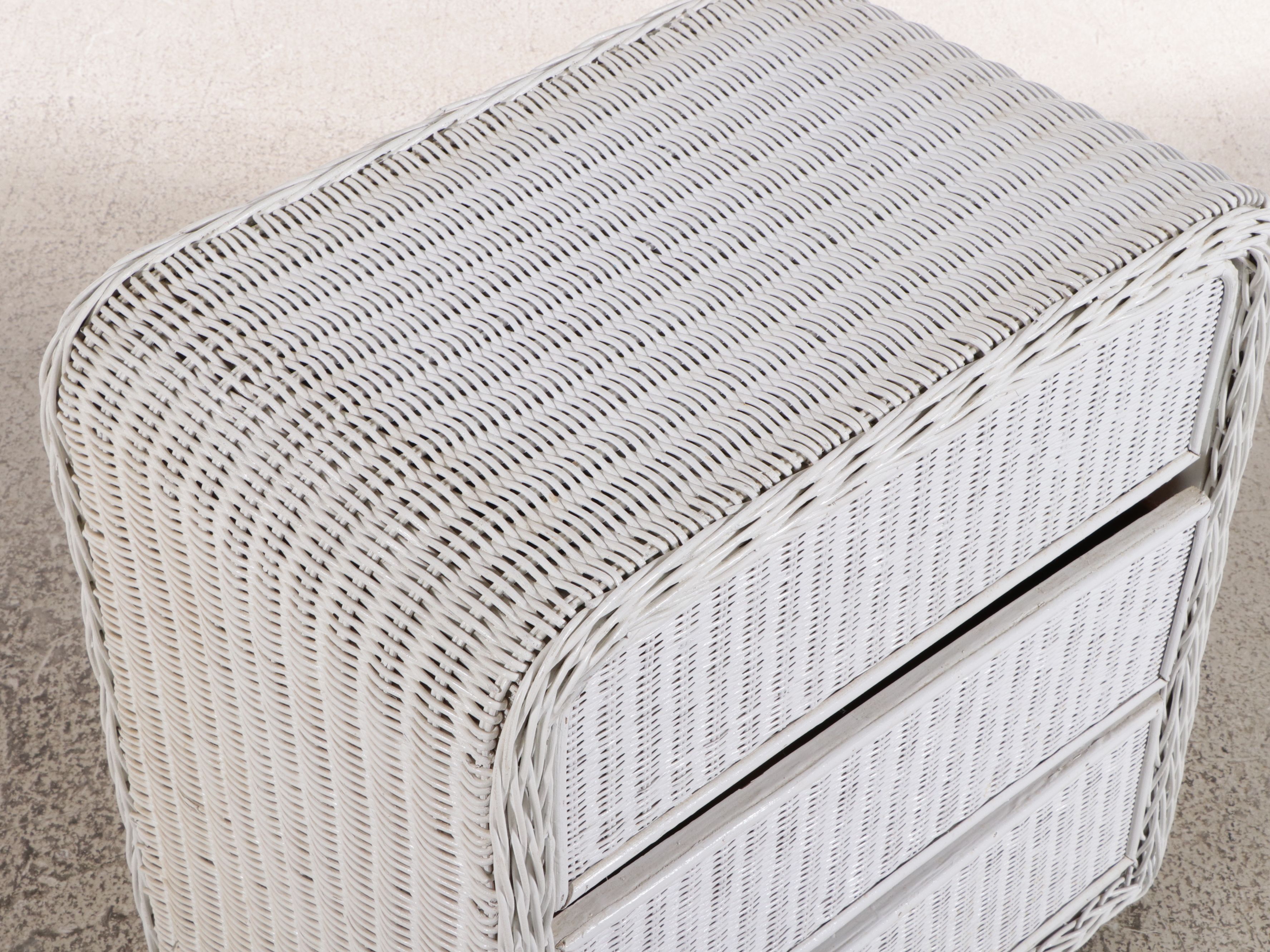 Victorian Style Metal Twin Headboards with Wicker Rocking Chair and Chest