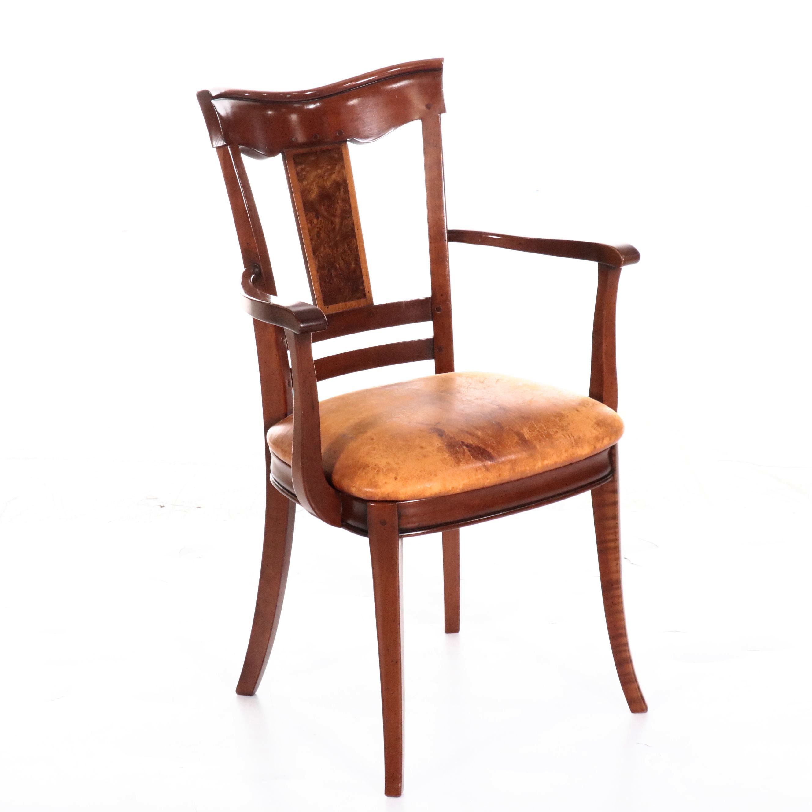 French Art Deco Style Wooden Armchair with Leather Seat