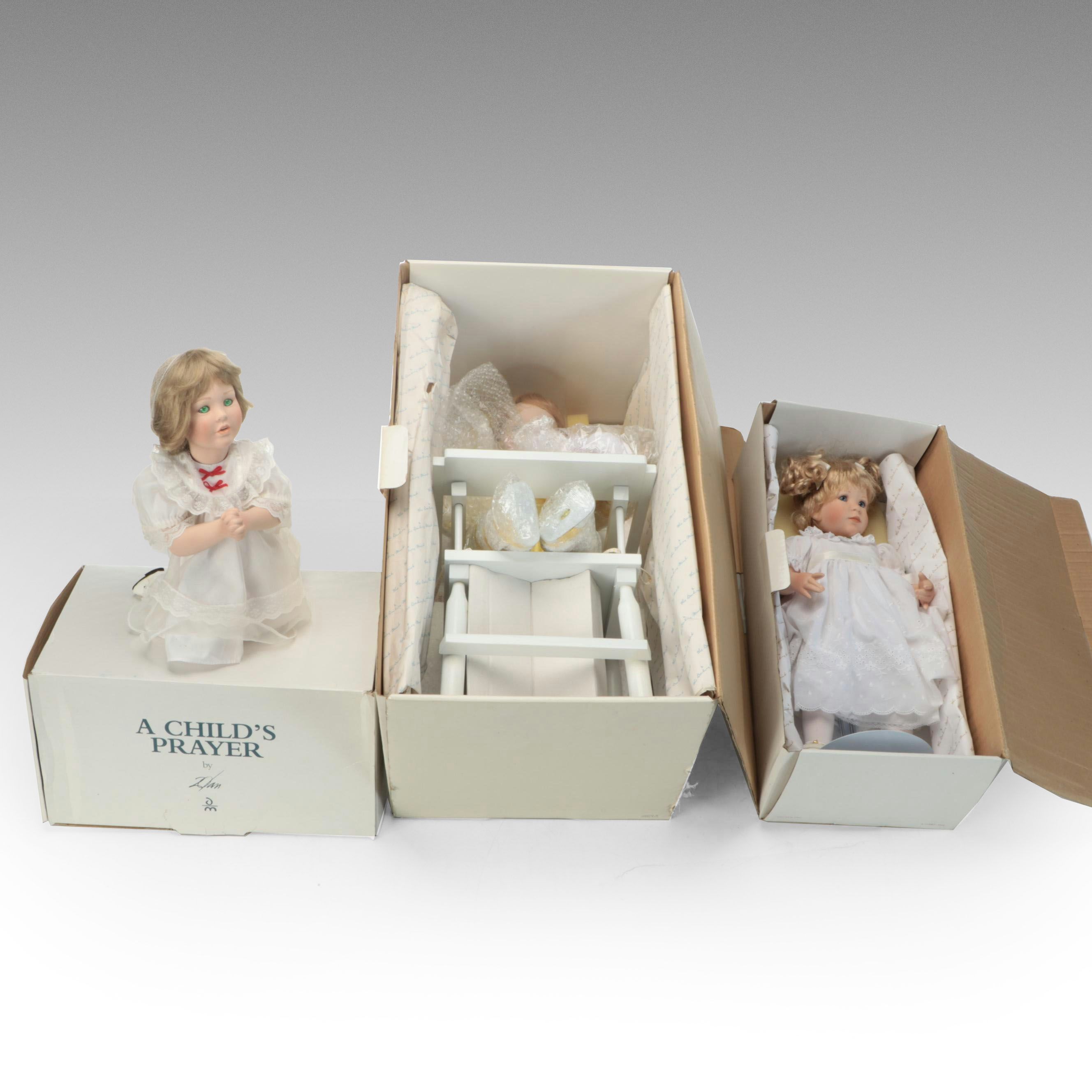 Danbury Mint "Patience", "A Child's Prayer" and "Sitting Pretty" Porcelain Dolls