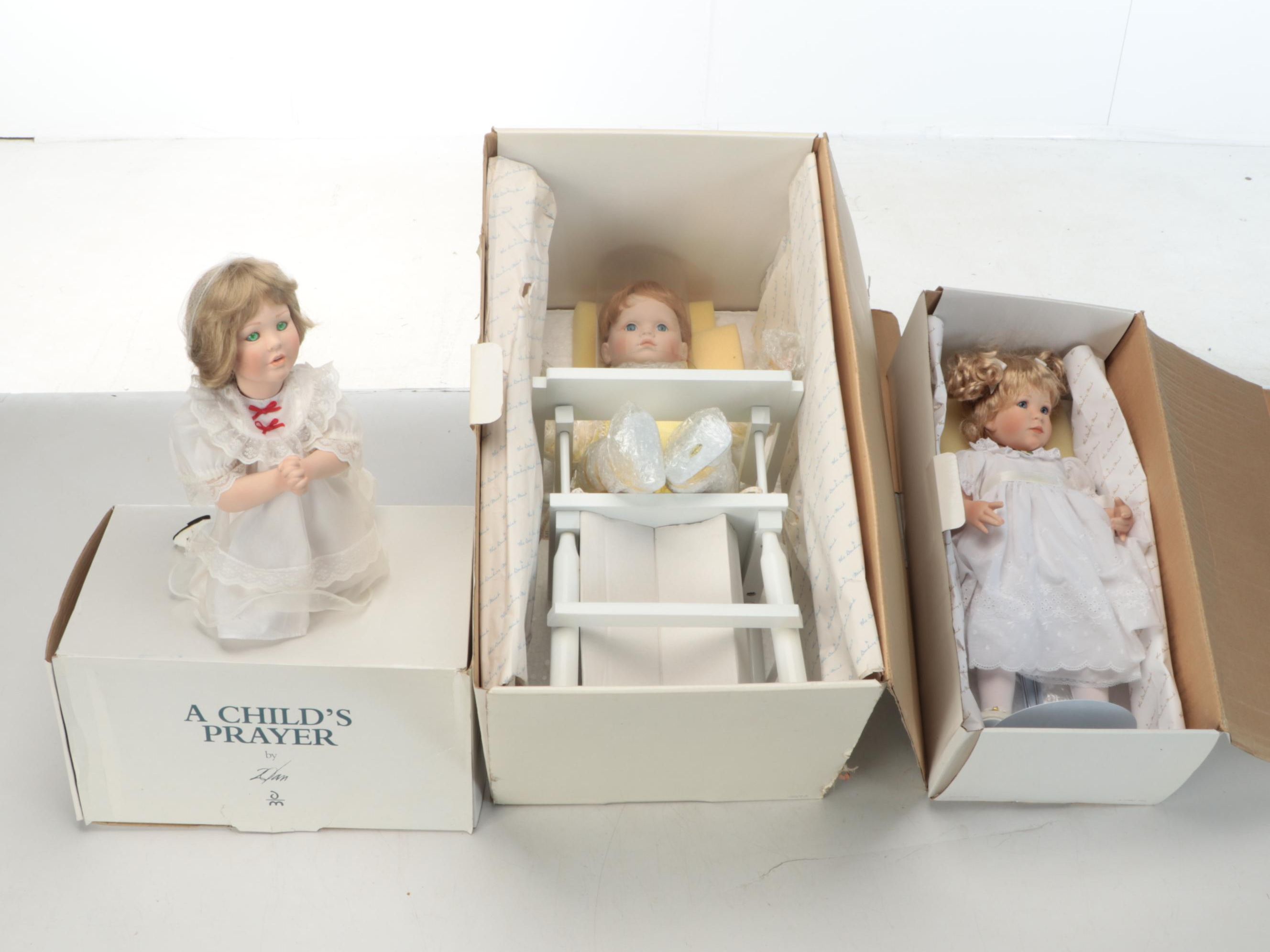 Danbury Mint "Patience", "A Child's Prayer" and "Sitting Pretty" Porcelain Dolls