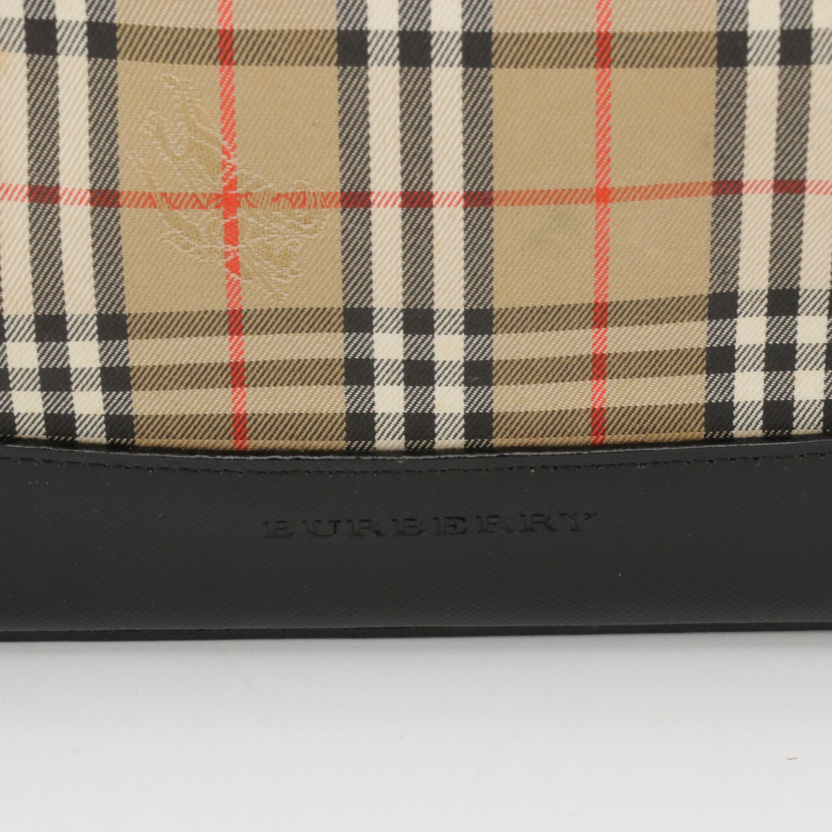 Burberrys Front Pocket Handbag in Haymarket Check Canvas and Black Leather