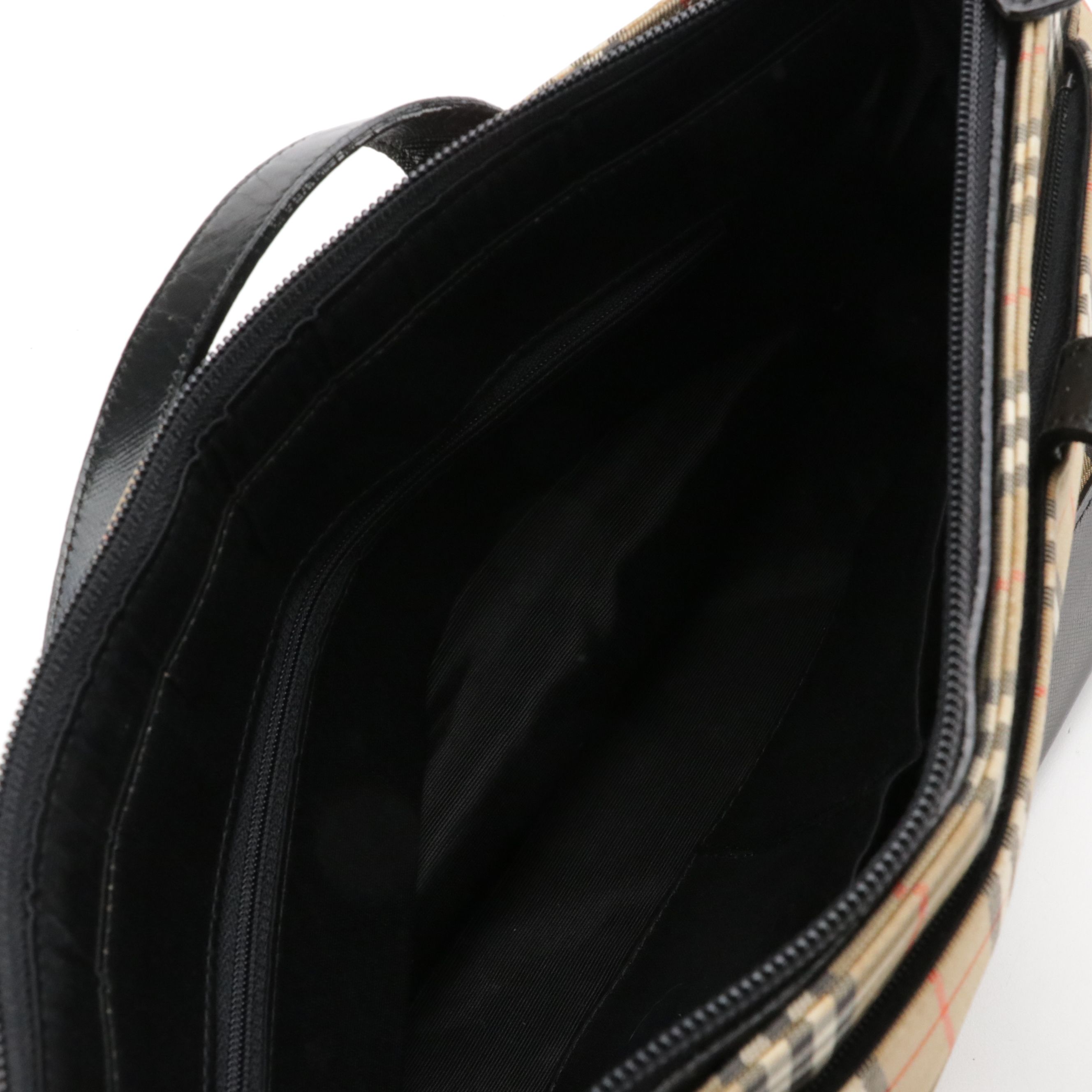 Burberrys Front Pocket Handbag in Haymarket Check Canvas and Black Leather