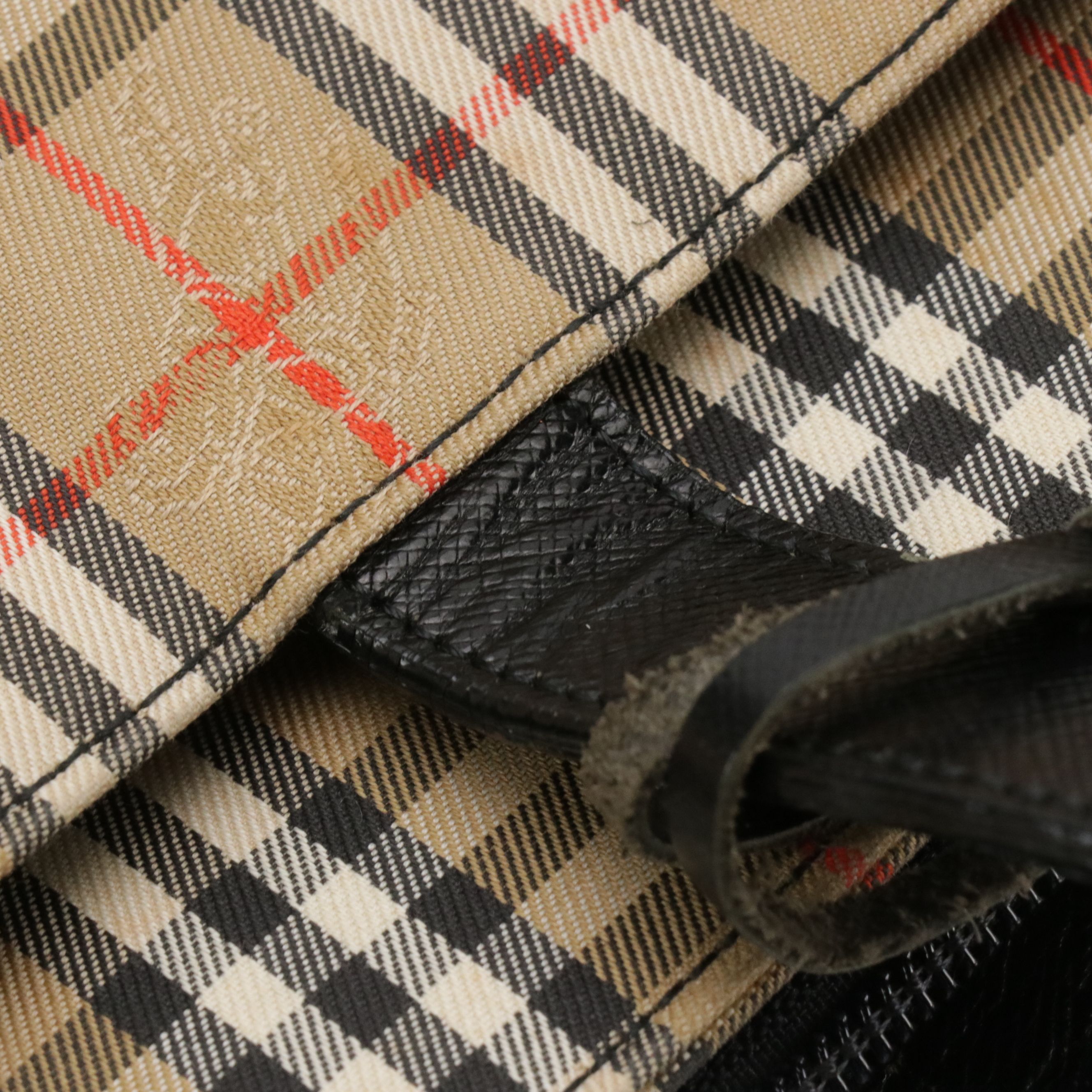 Burberrys Front Pocket Handbag in Haymarket Check Canvas and Black Leather