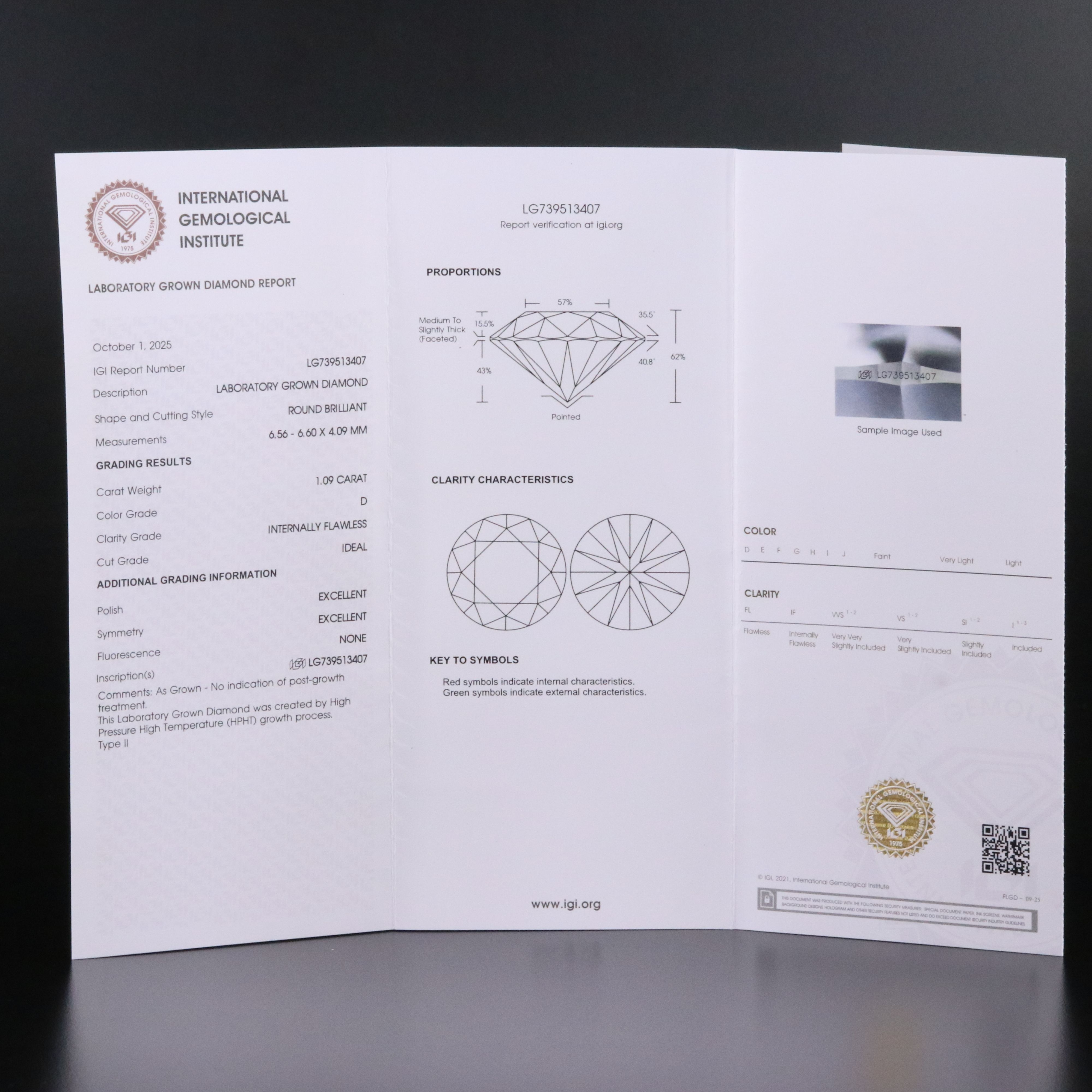 Loose 1.09 CT Lab Grown Diamond with IGI Report