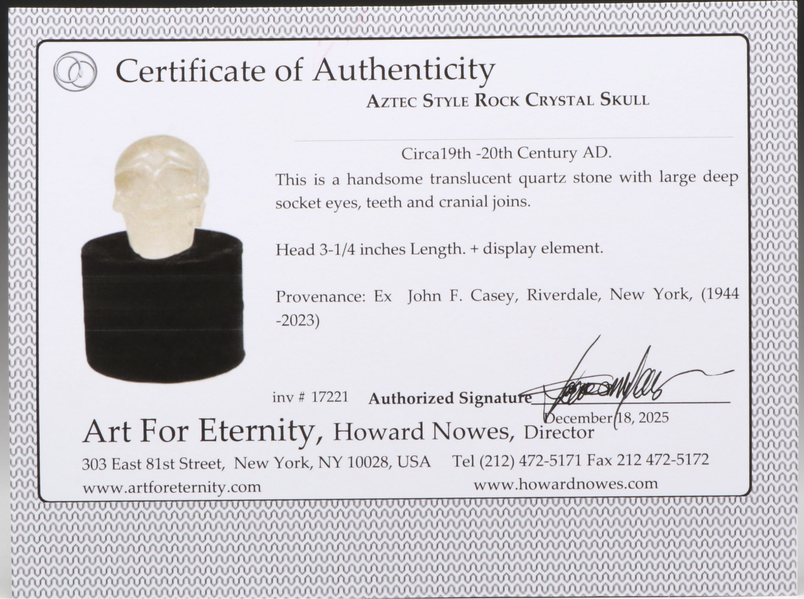 Aztec Style Rock Crystal Skull