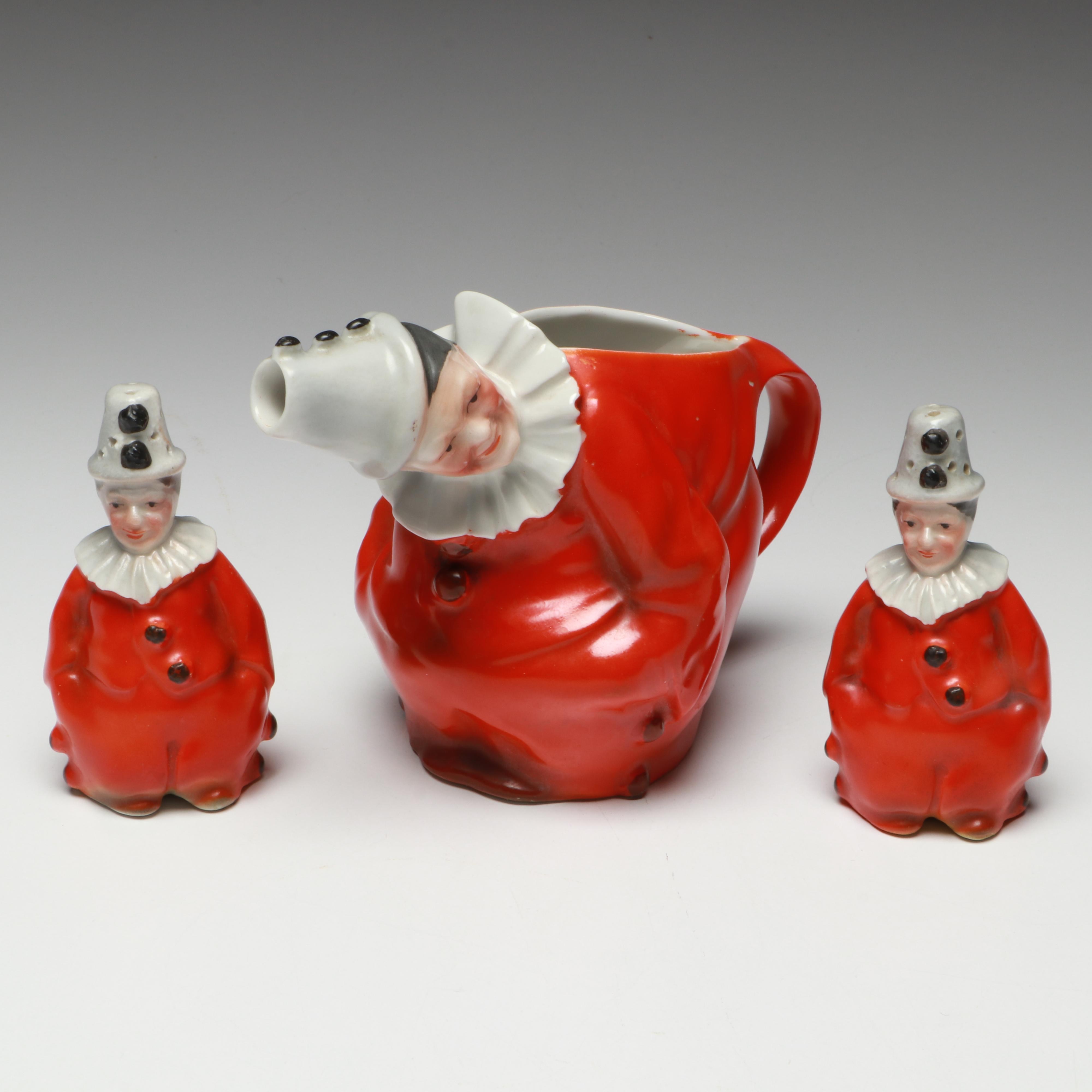 Royal Bayreuth Bavaria Porcelain Clown Creamer with Figural Shakers