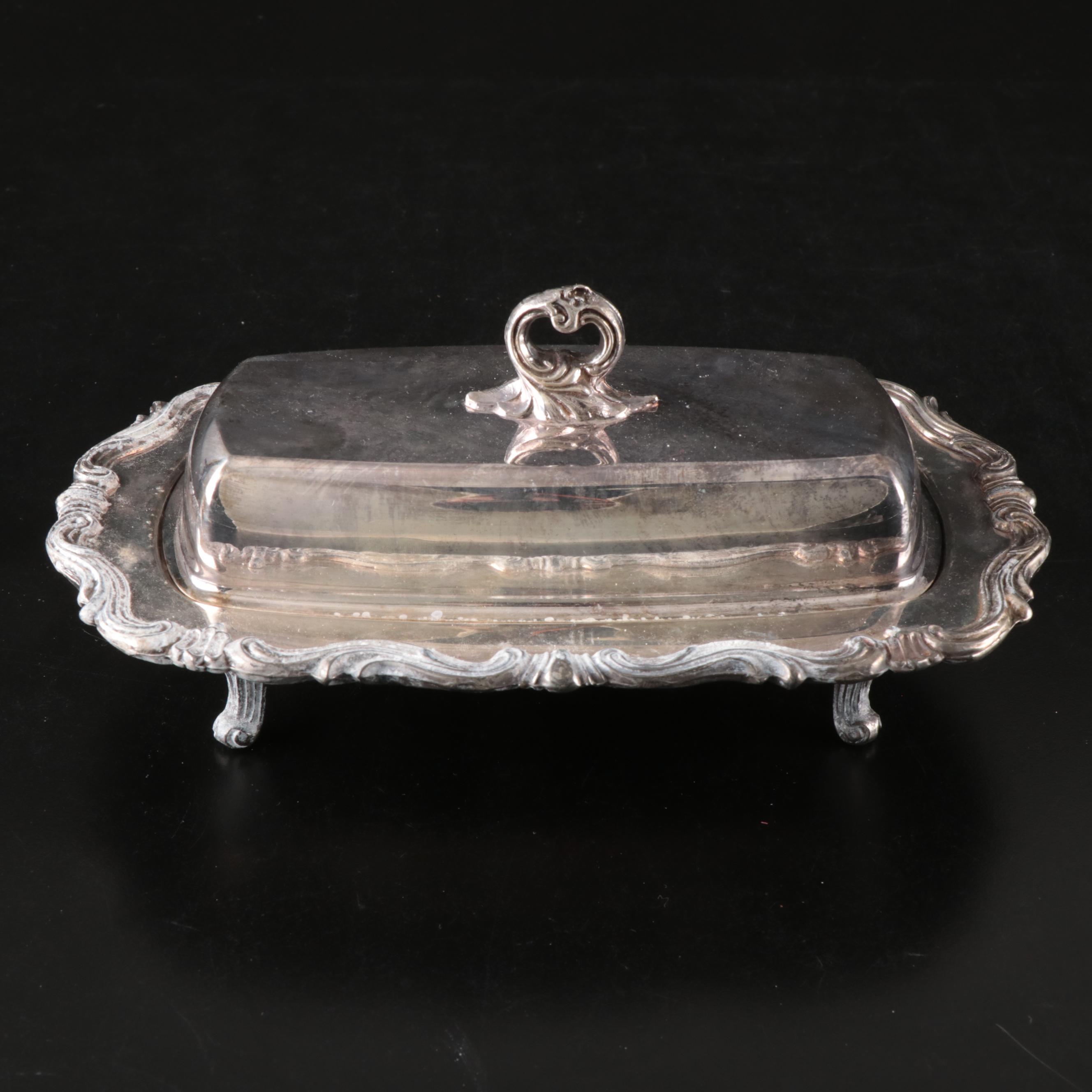 F.B. Rogers Silver Plate Butter Dish and Creamer and Sugar with Benedict Tray