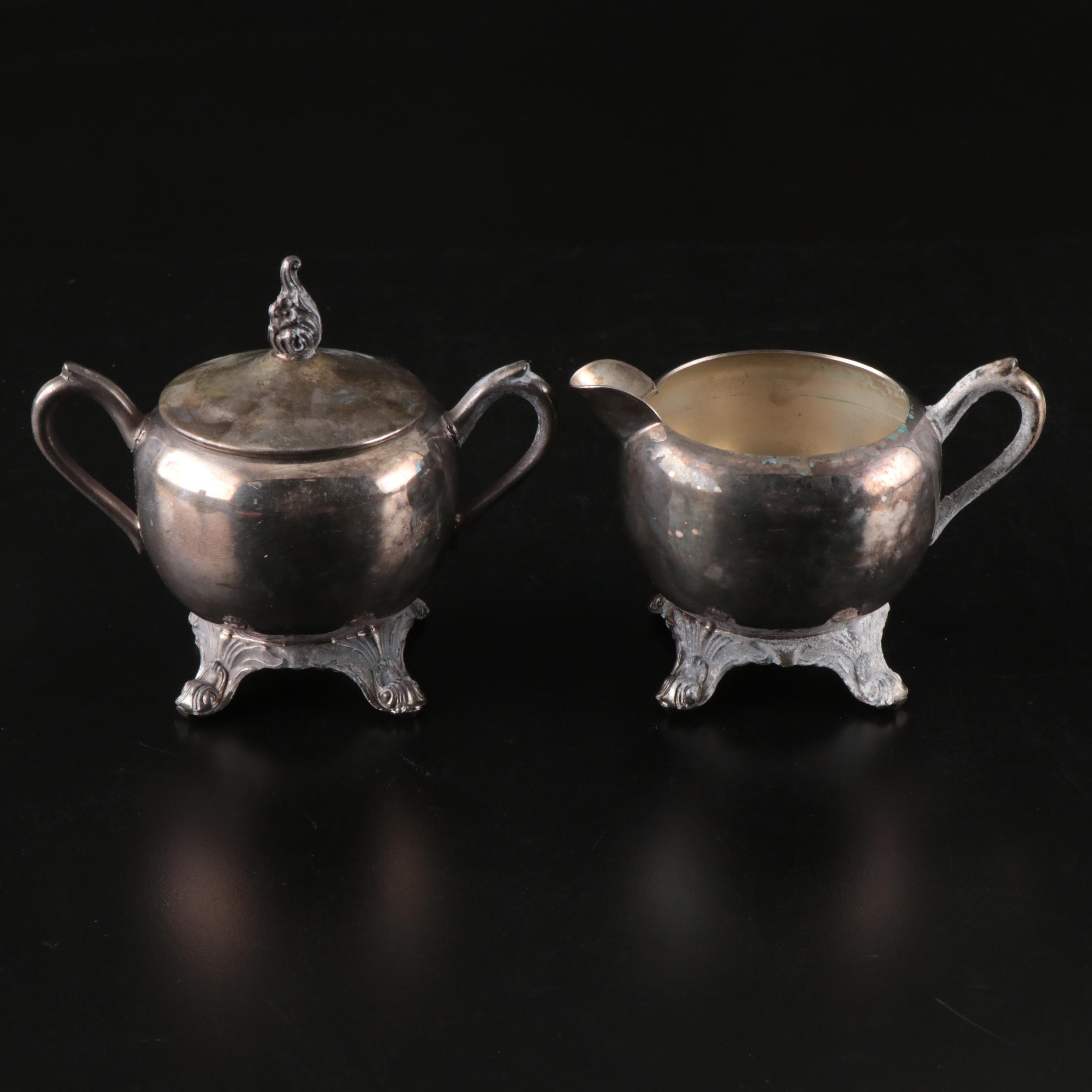 F.B. Rogers Silver Plate Butter Dish and Creamer and Sugar with Benedict Tray