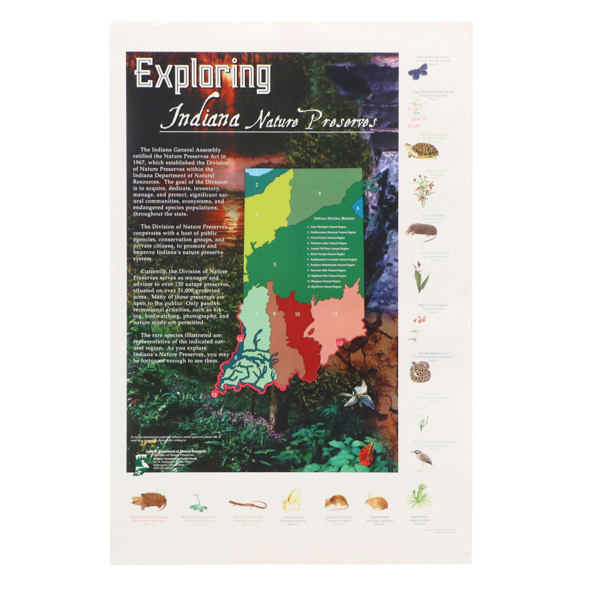 Educational Offset Lithograph Poster "Exploring Indiana Nature Preserves"