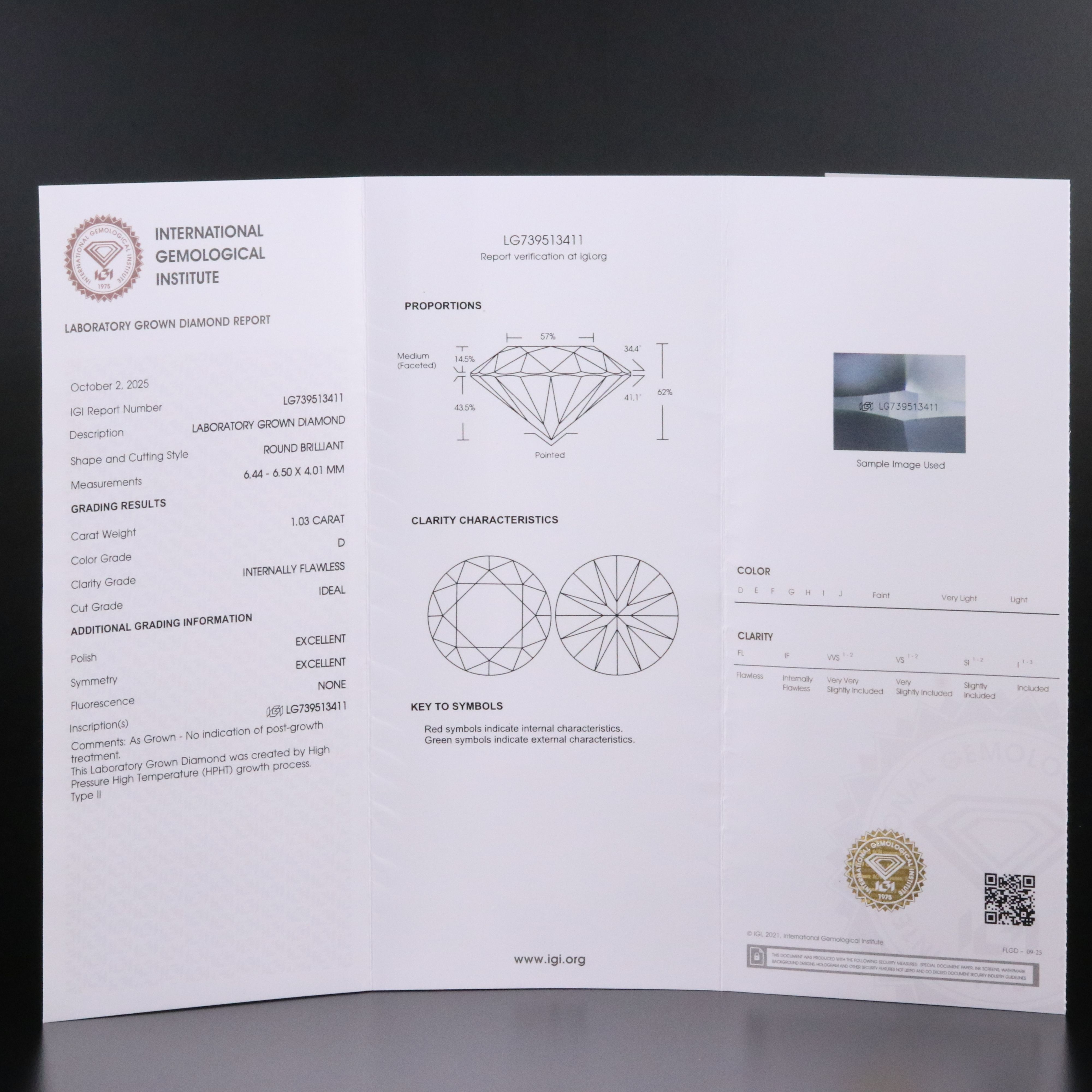 Loose 1.03 CT Lab Grown Diamond with IGI Report