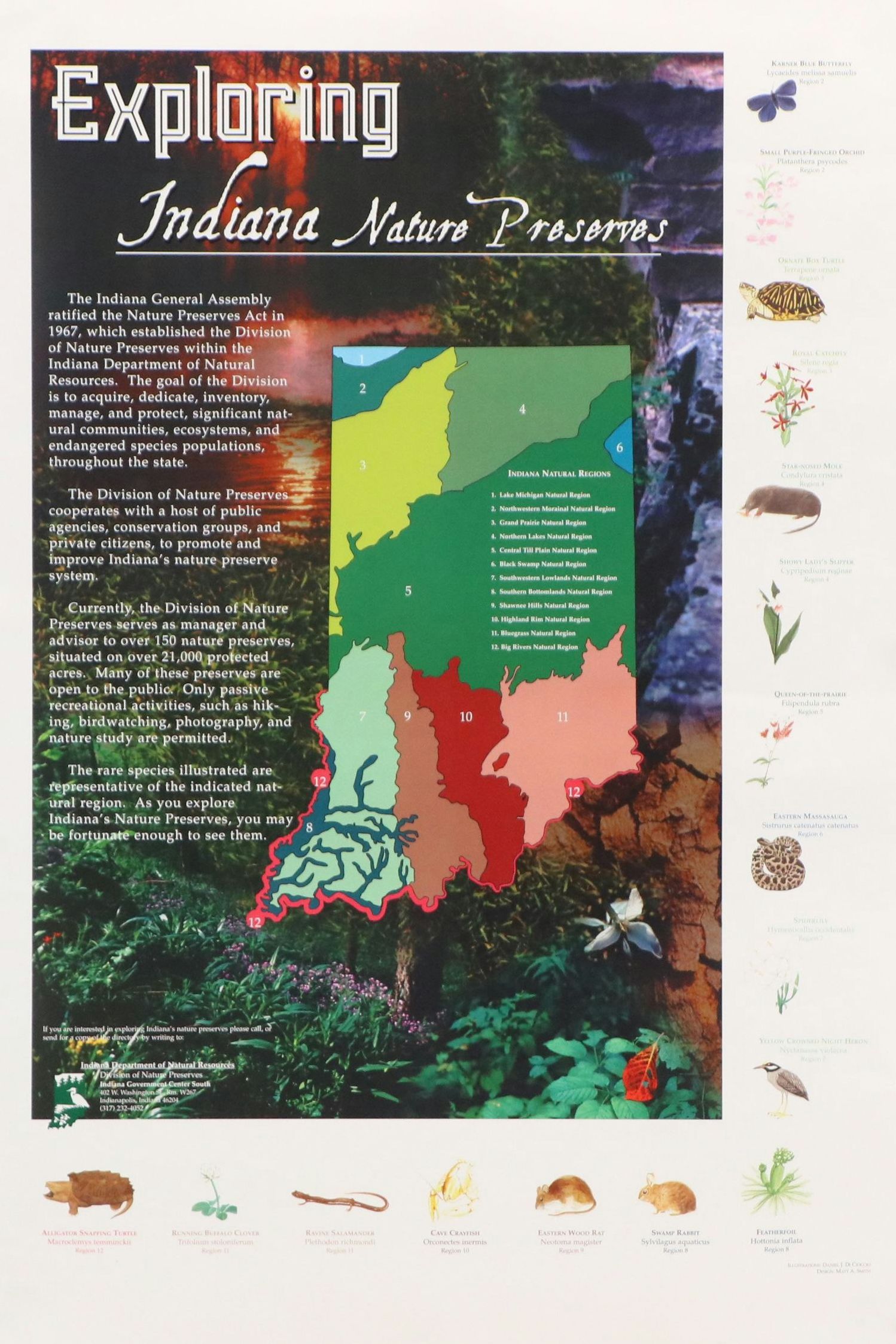 Educational Offset Lithograph Poster "Exploring Indiana Nature Preserves"