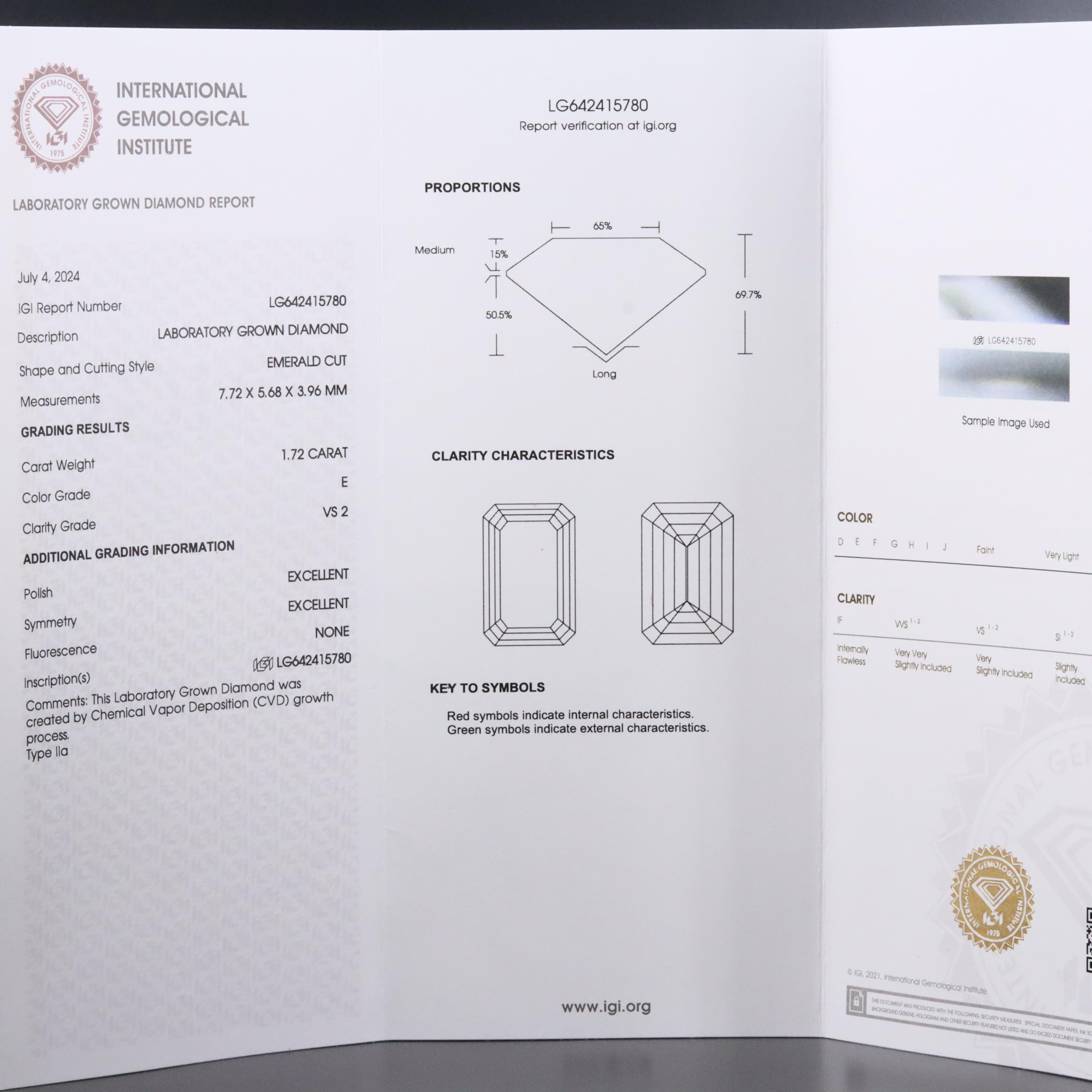Loose 1.72 CT Lab Grown Diamond with IGI Report