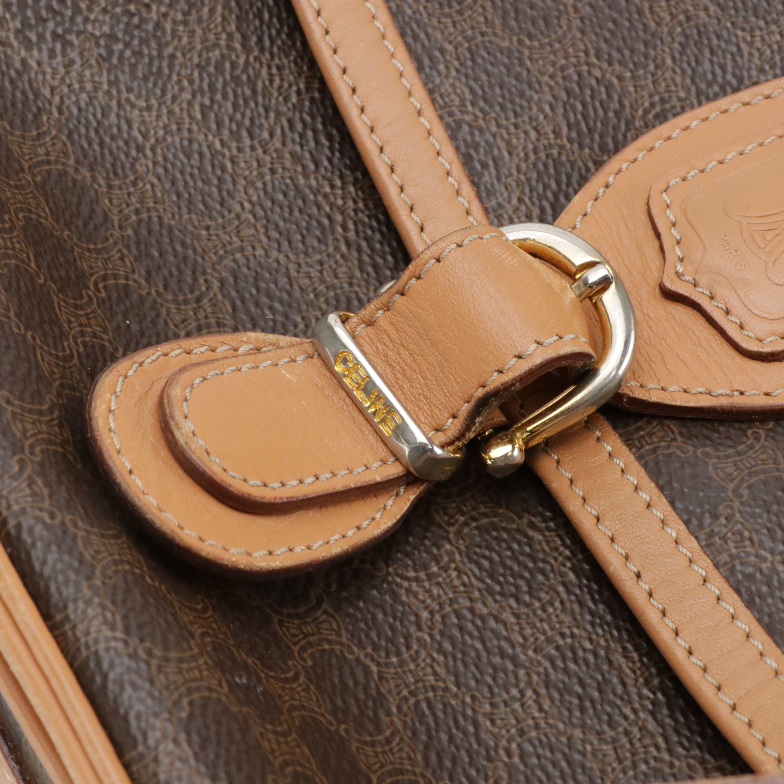 Celine Front Flap Crossbody Bag in Dark Brown Macadam Canvas and Leather