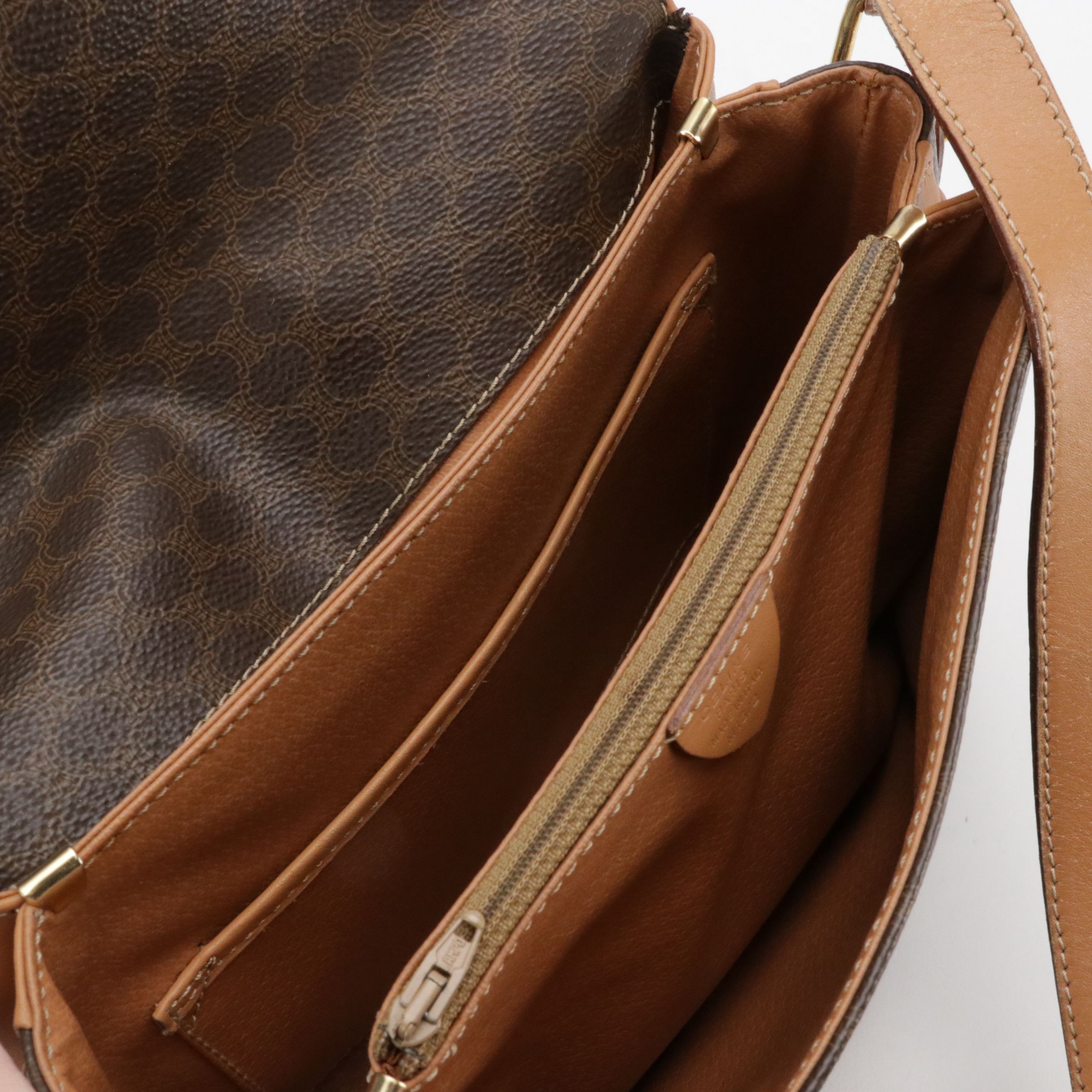 Celine Front Flap Crossbody Bag in Dark Brown Macadam Canvas and Leather