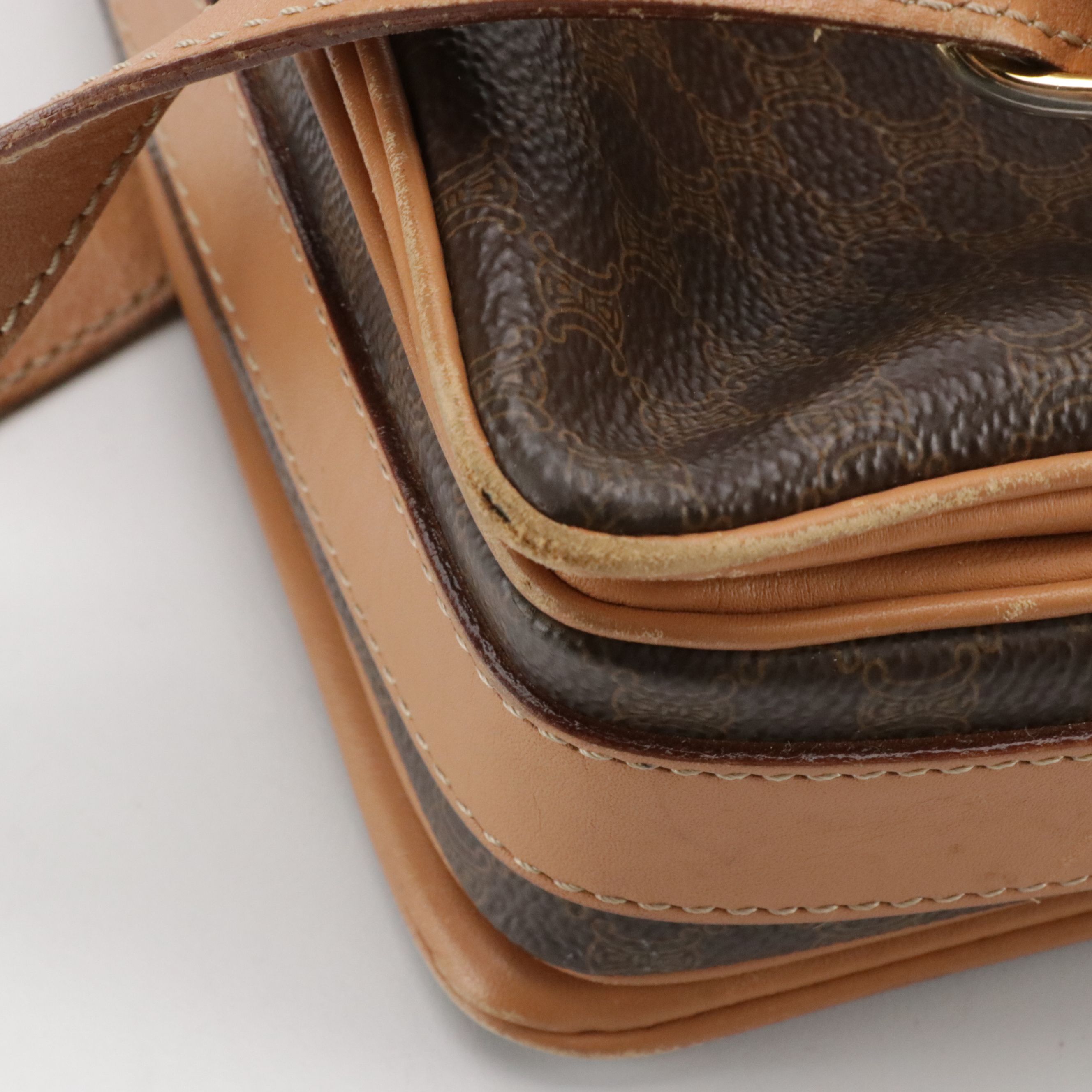 Celine Front Flap Crossbody Bag in Dark Brown Macadam Canvas and Leather