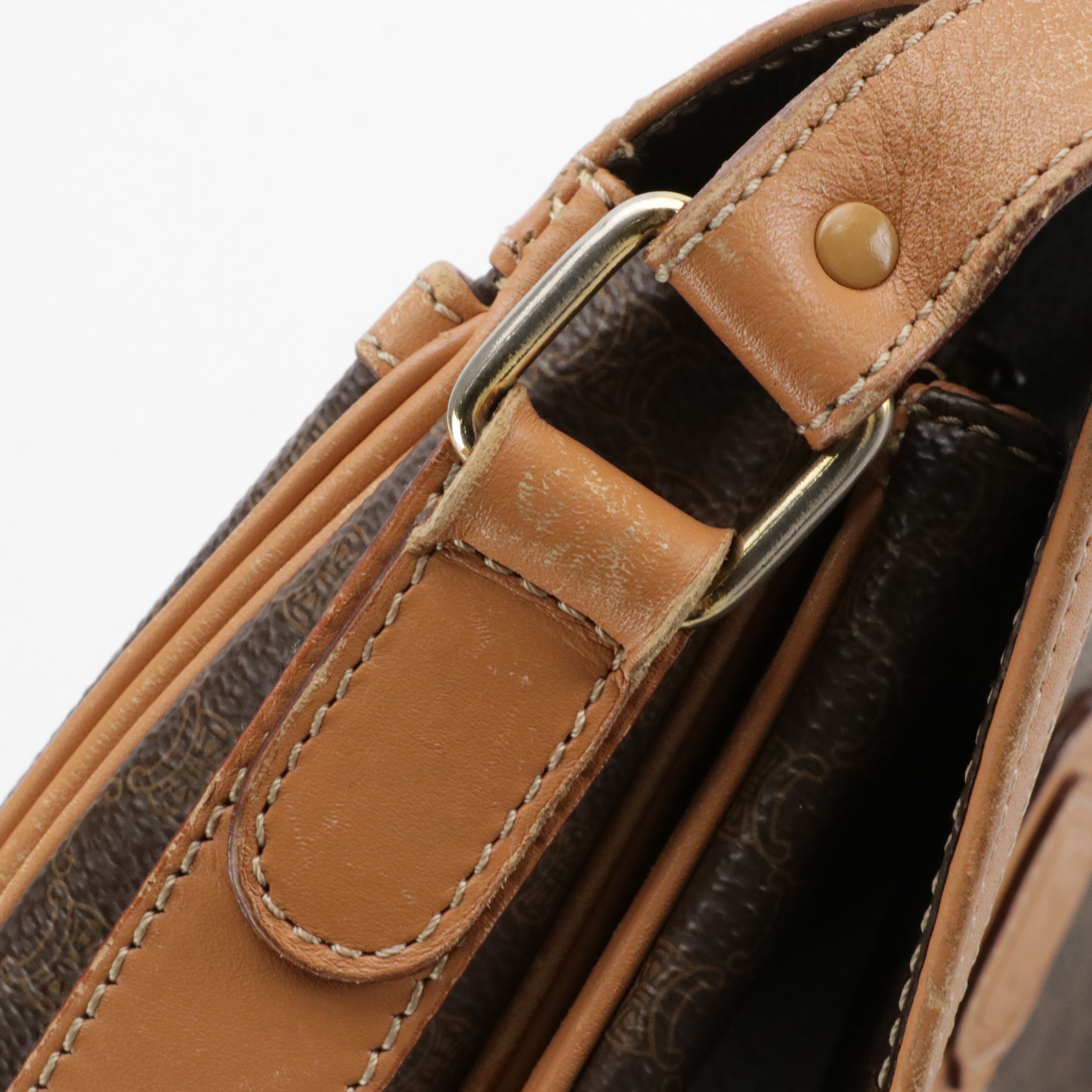 Celine Front Flap Crossbody Bag in Dark Brown Macadam Canvas and Leather