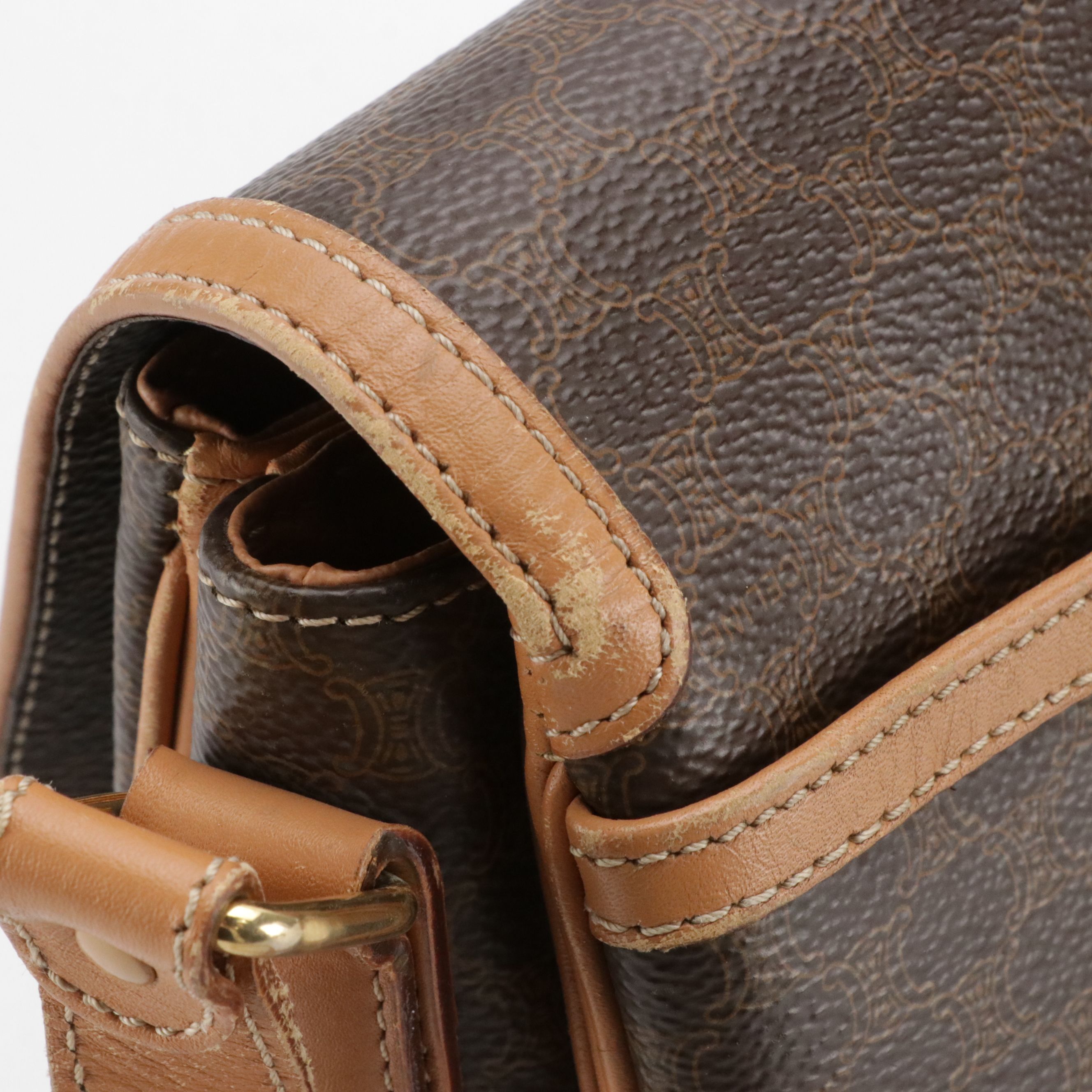 Celine Front Flap Crossbody Bag in Dark Brown Macadam Canvas and Leather