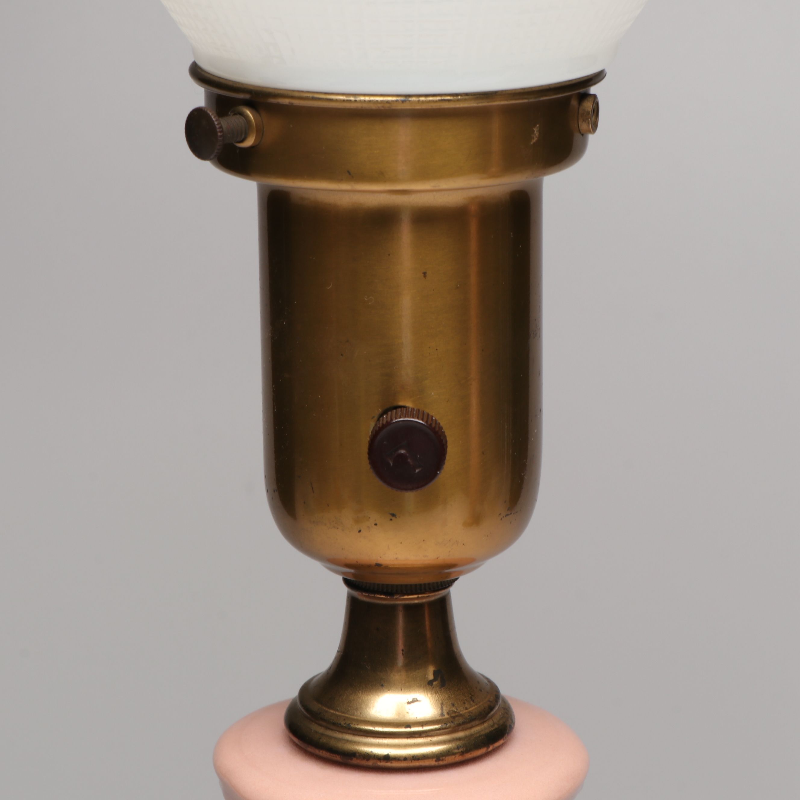 Mid-Century Pink and White Ceramic Table Lamps with Milk Glass Torchiere Shades