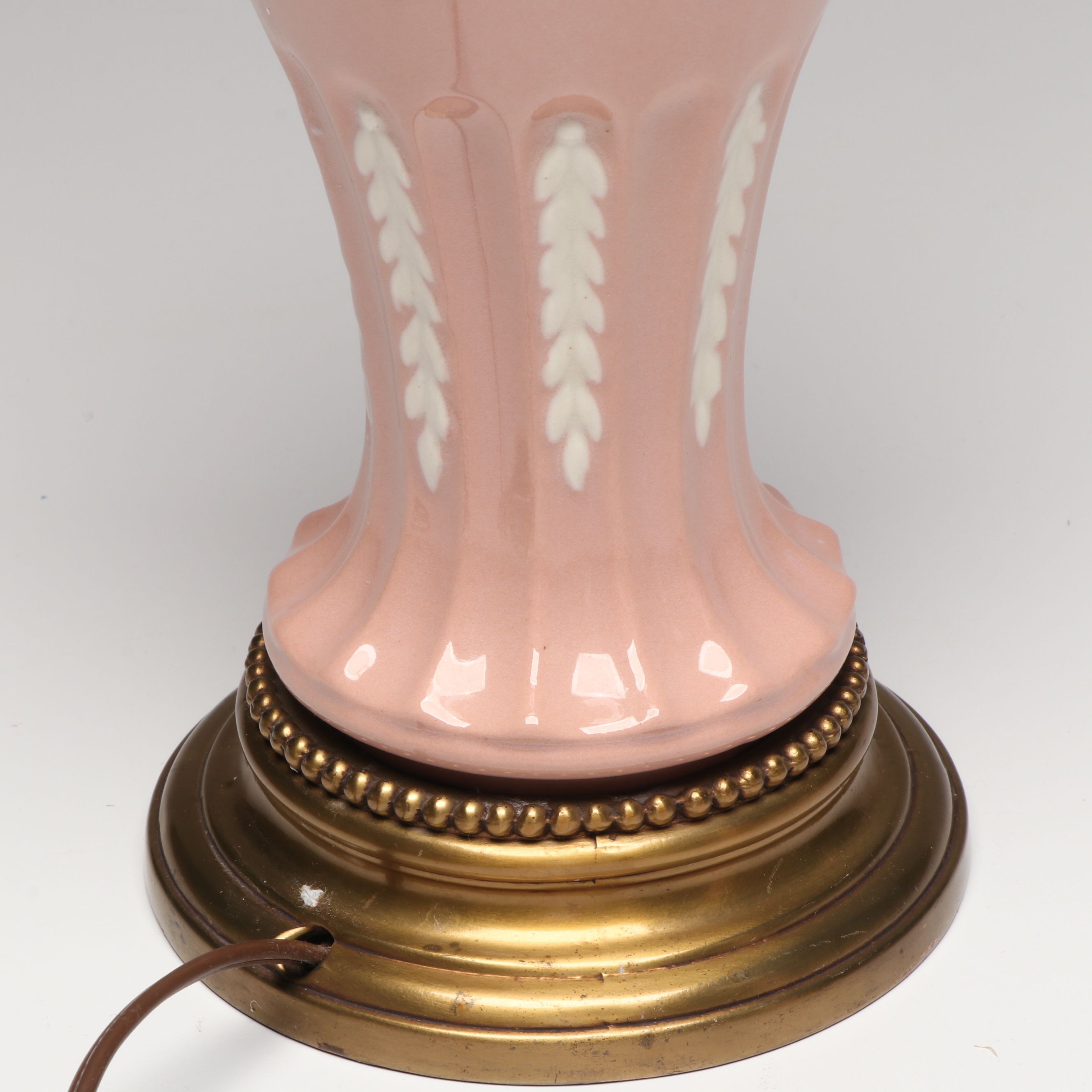 Mid-Century Pink and White Ceramic Table Lamps with Milk Glass Torchiere Shades