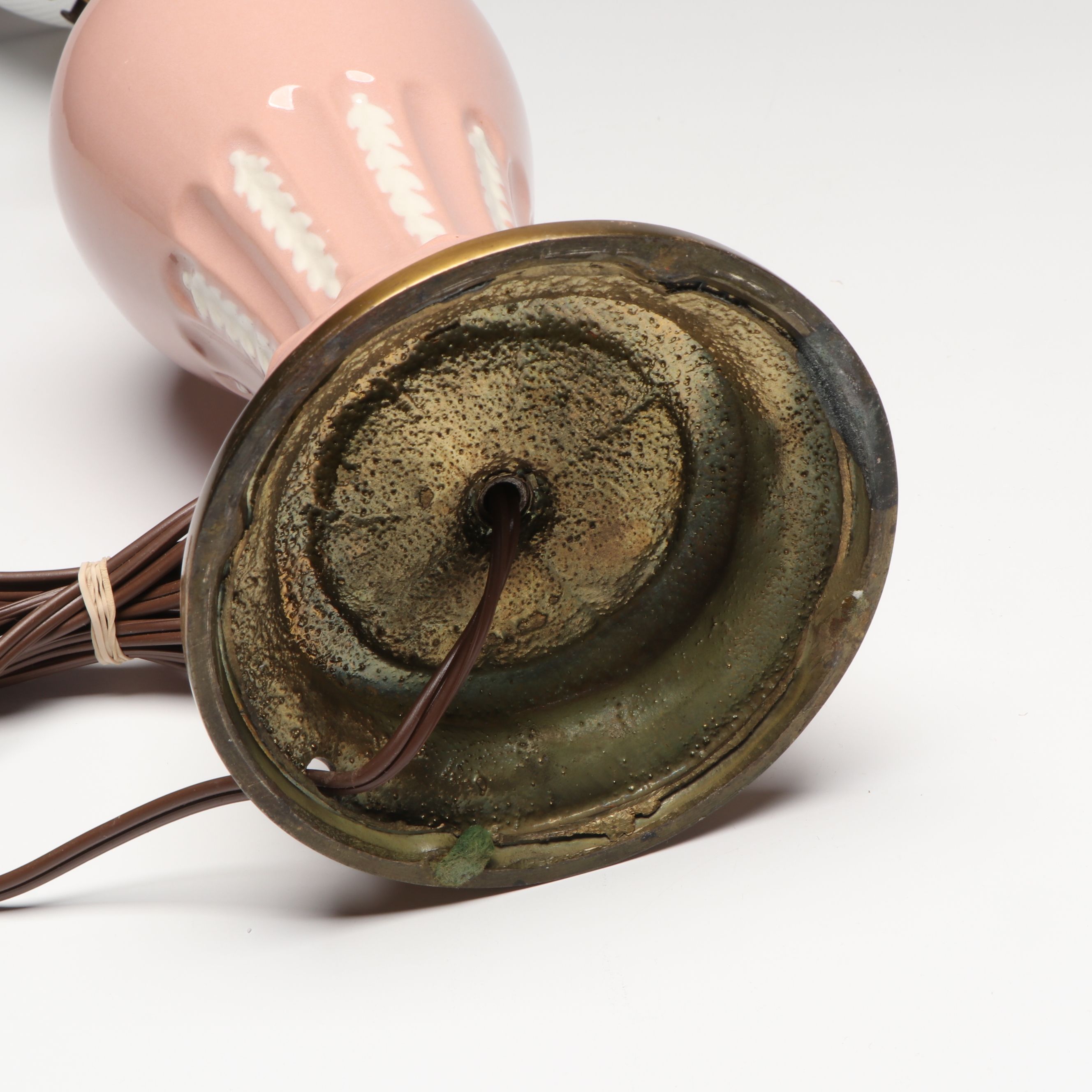Mid-Century Pink and White Ceramic Table Lamps with Milk Glass Torchiere Shades