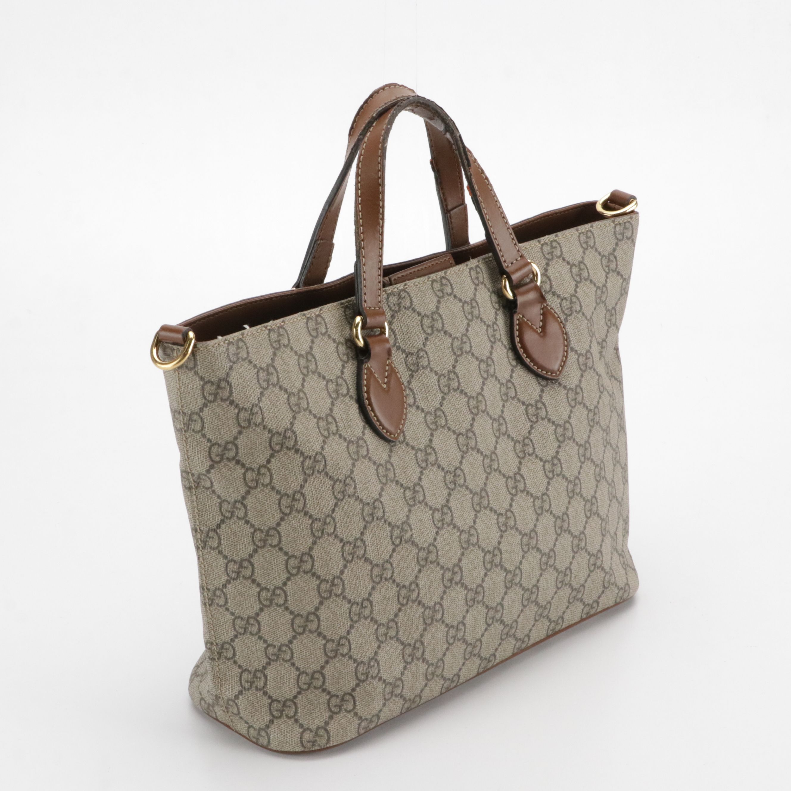 Gucci GG Supreme and Brown Leather Top Handle Tote