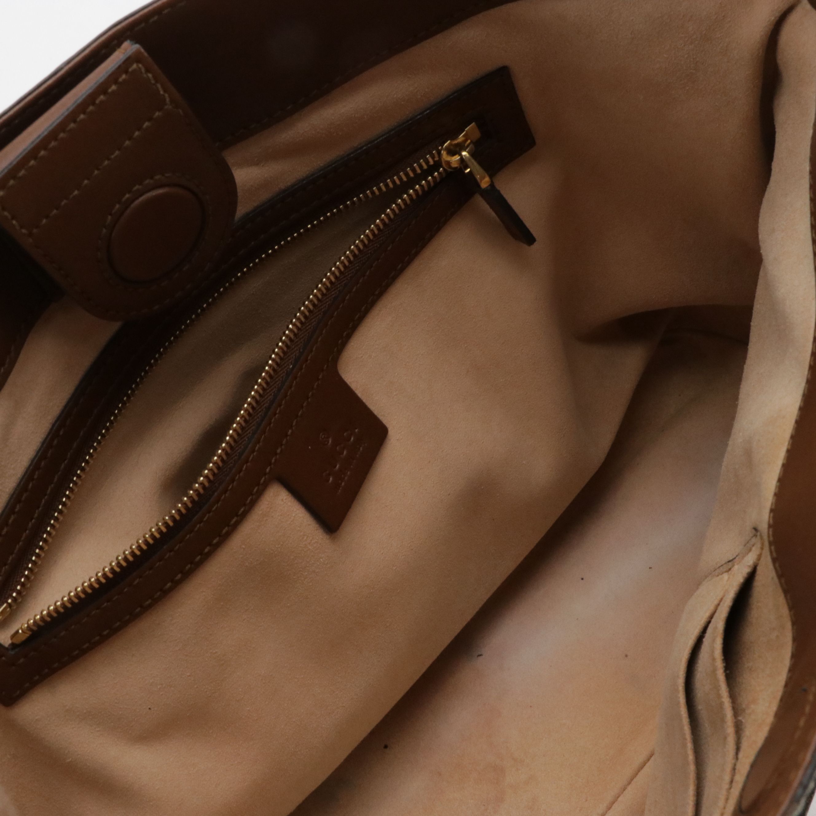 Gucci GG Supreme and Brown Leather Top Handle Tote