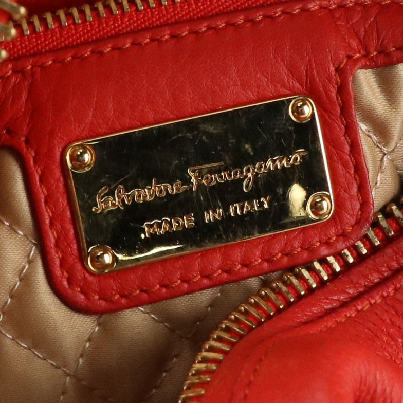 Salvatore Ferragamo Two-Way Bag in Red Grained Leather