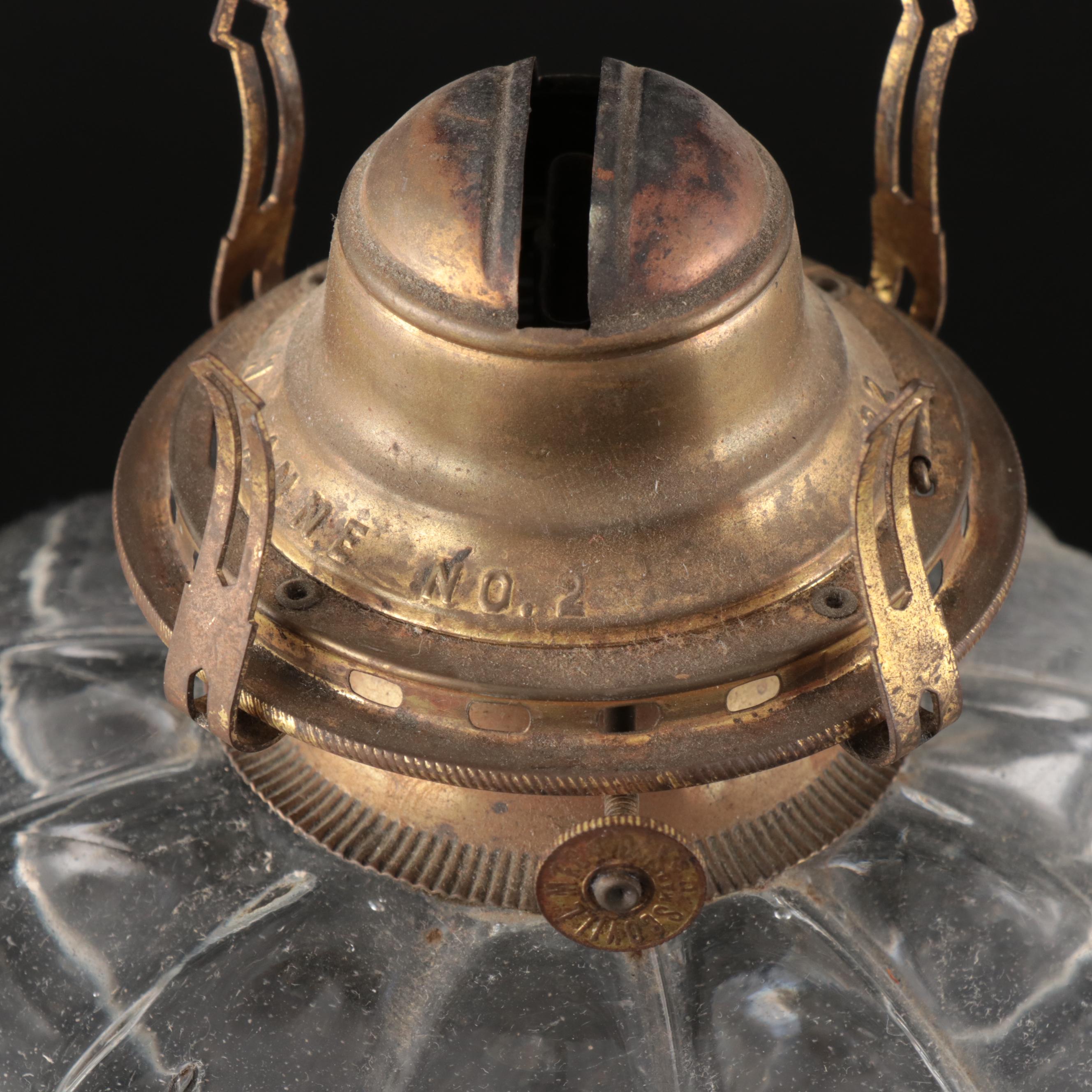 Victorian Style Pressed Glass with Scovill Queen No. 2 Kerosene Lamp